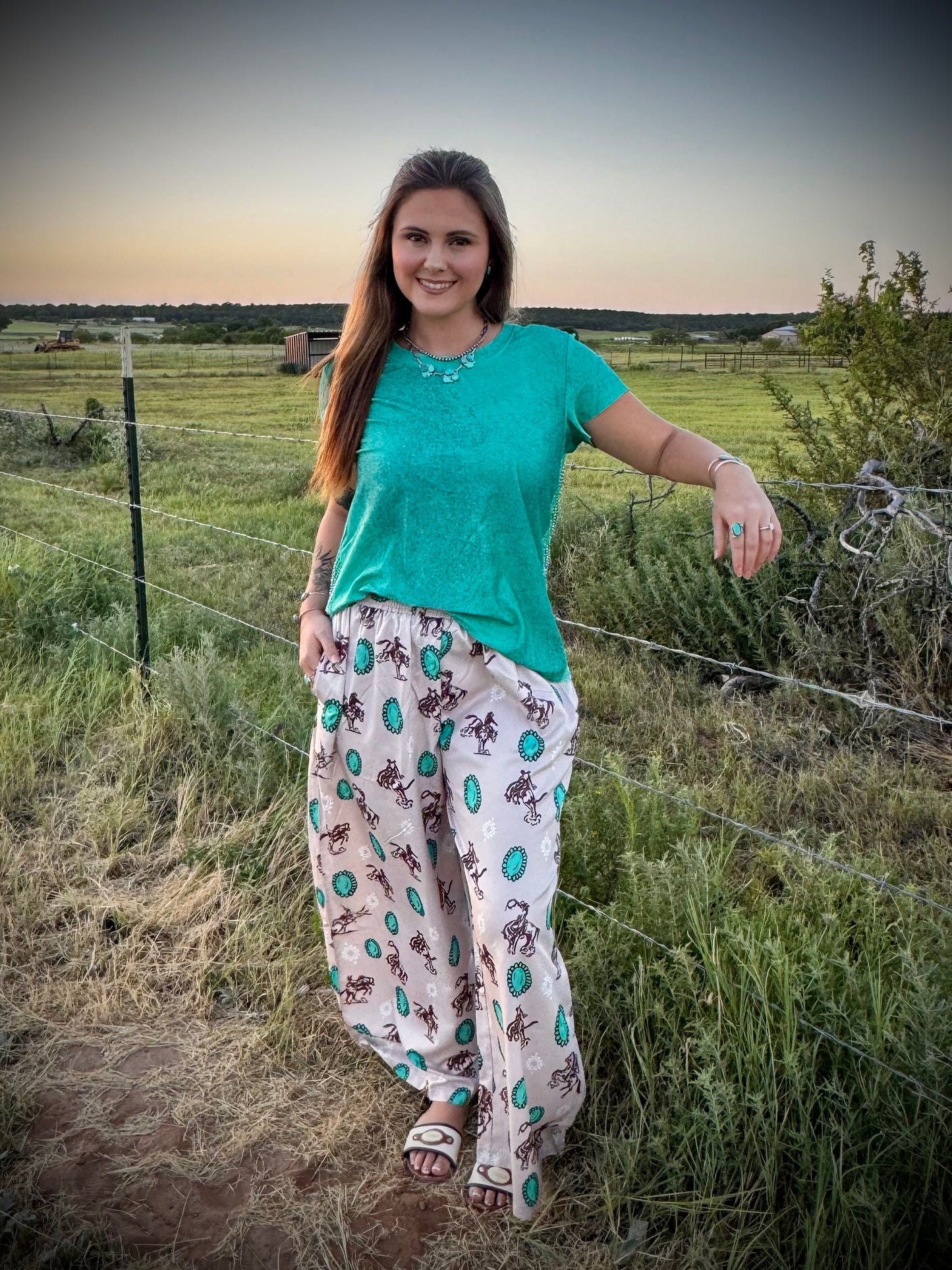 Turquoise Bronc Wide Leg Pants