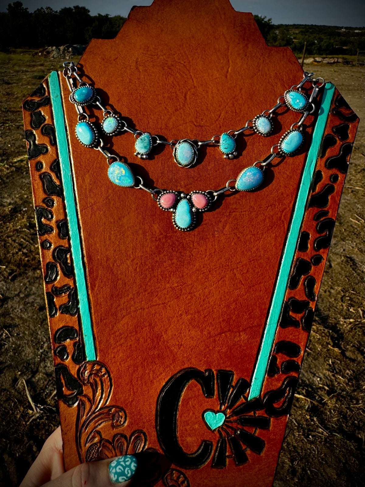 Opal and Sonoran Blue 7 Stone Dainty Choker