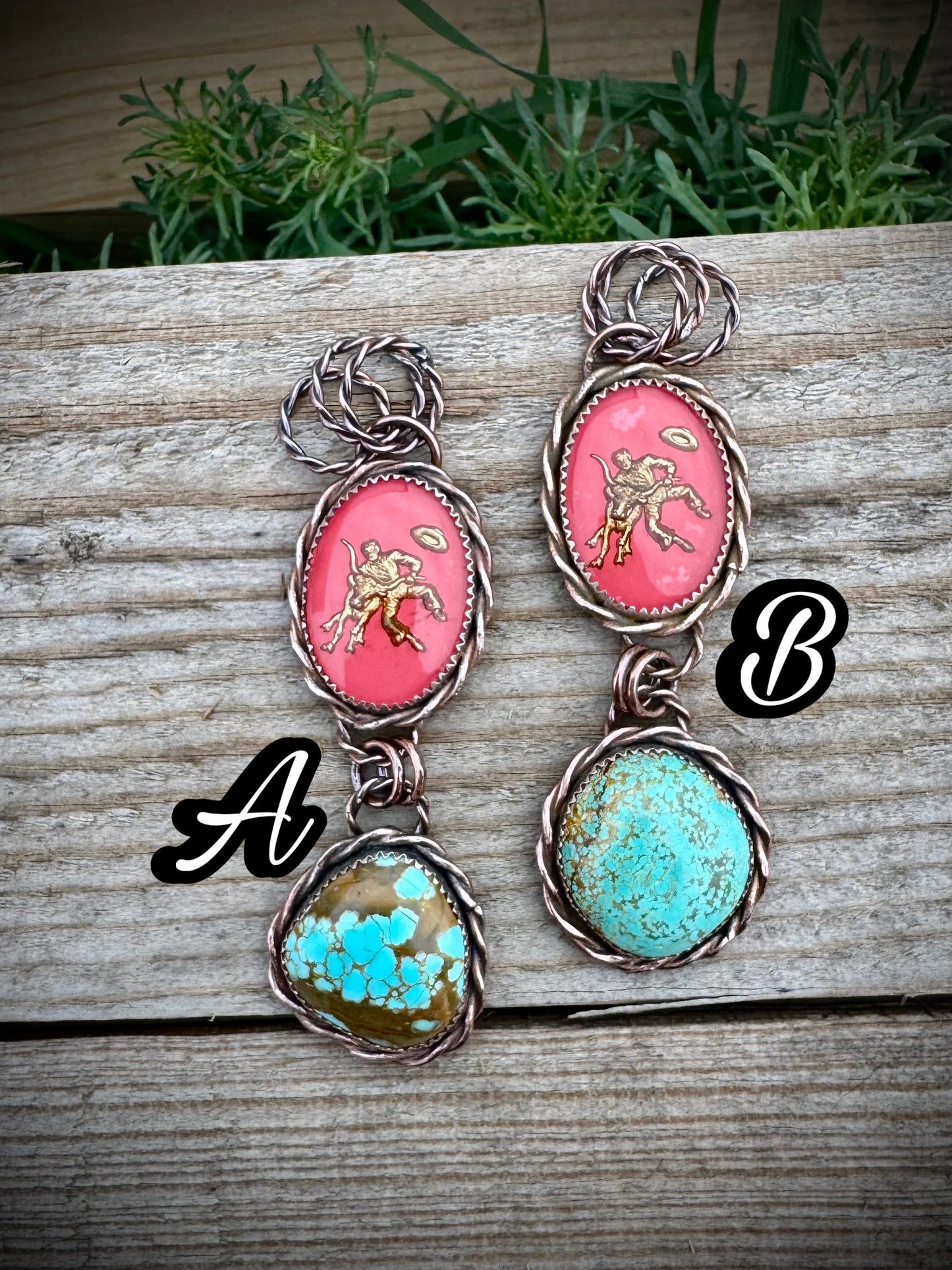 Copper Steer Wrestler Pendants