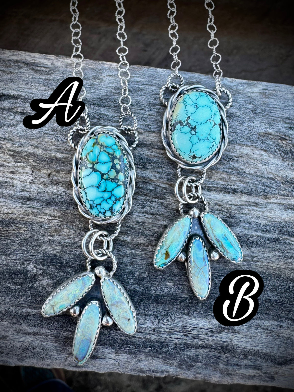 Turquoise and Opal Lariat Necklaces
