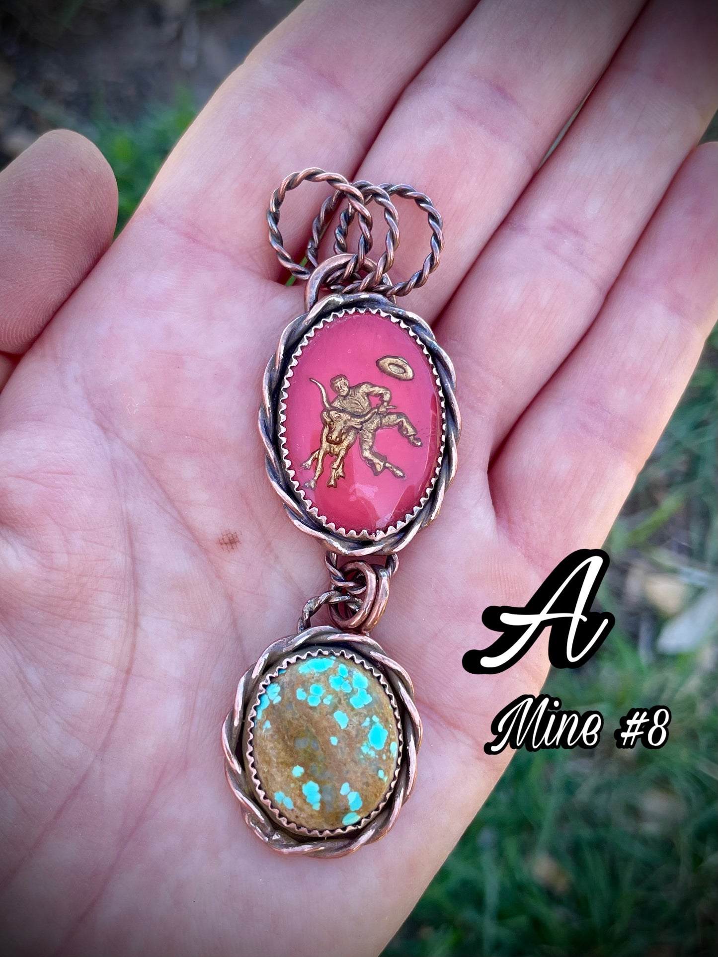 Copper Steer Wrestler Pendants