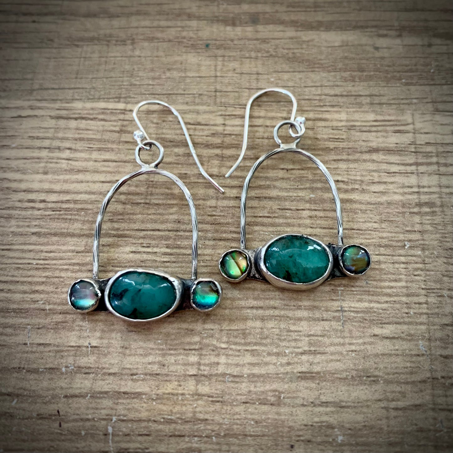 Emerald and Abalone Dangle Earrings