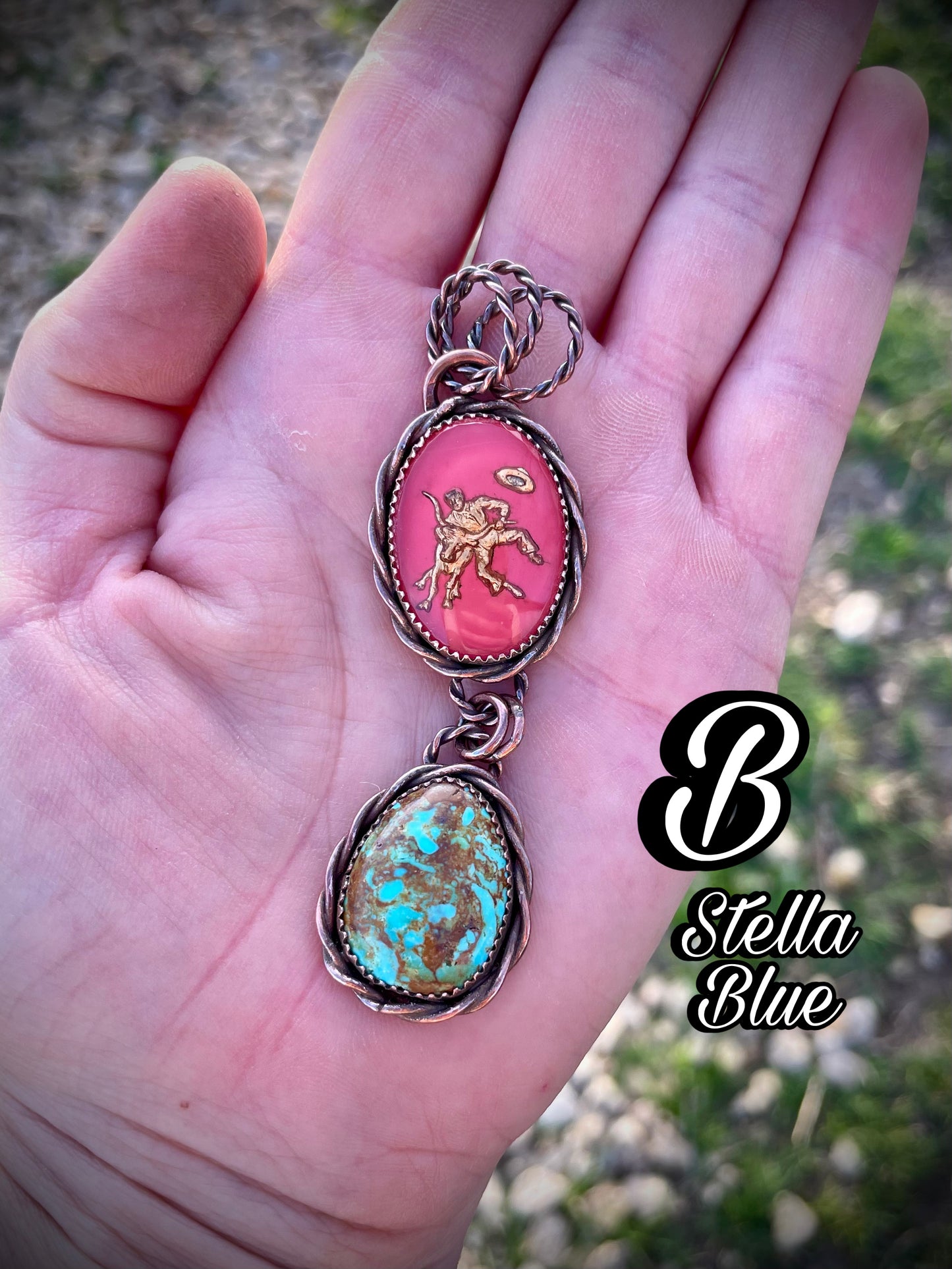 Copper Steer Wrestler Pendants