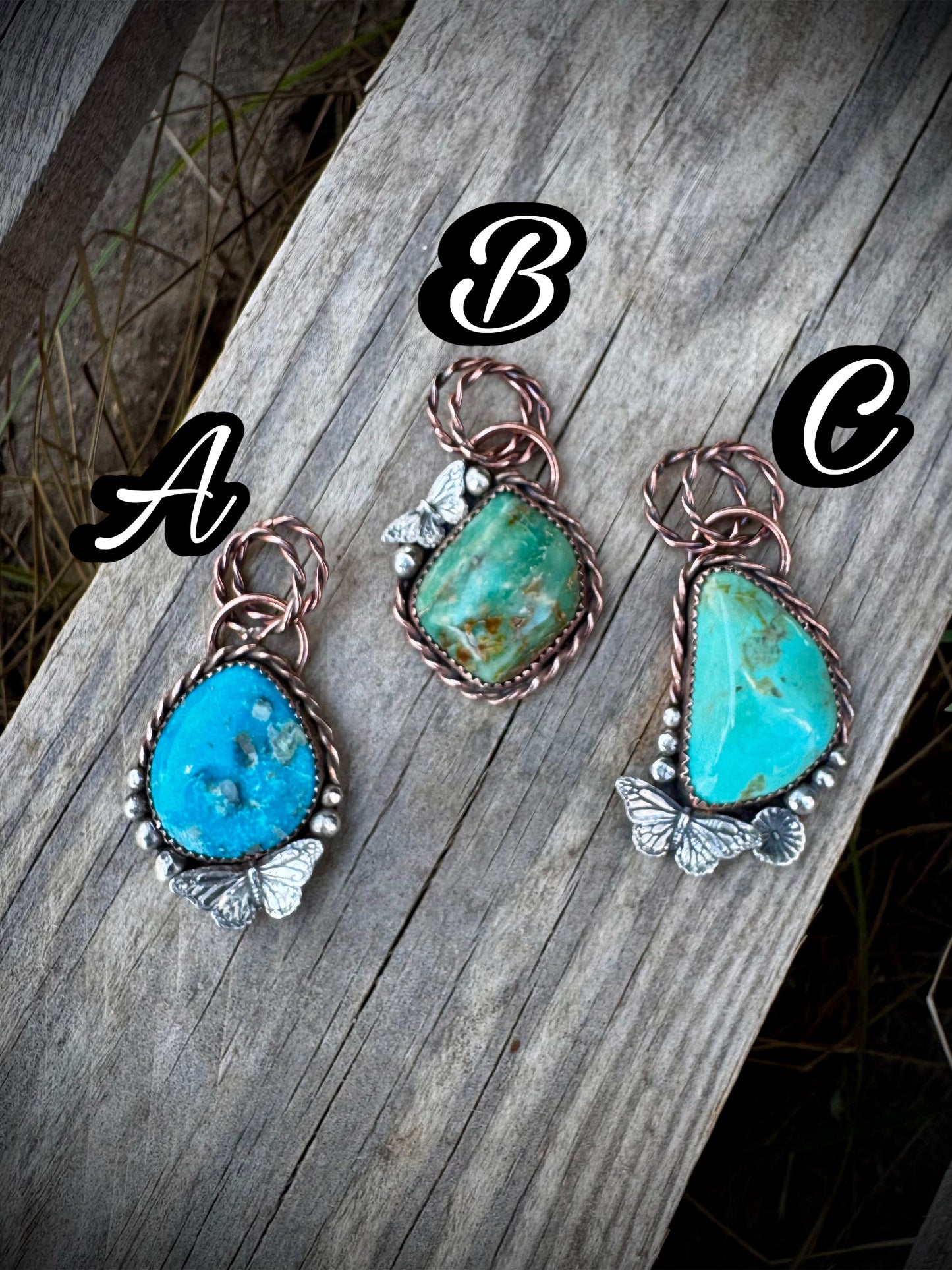Copper and Sterling Butterfly Pendants