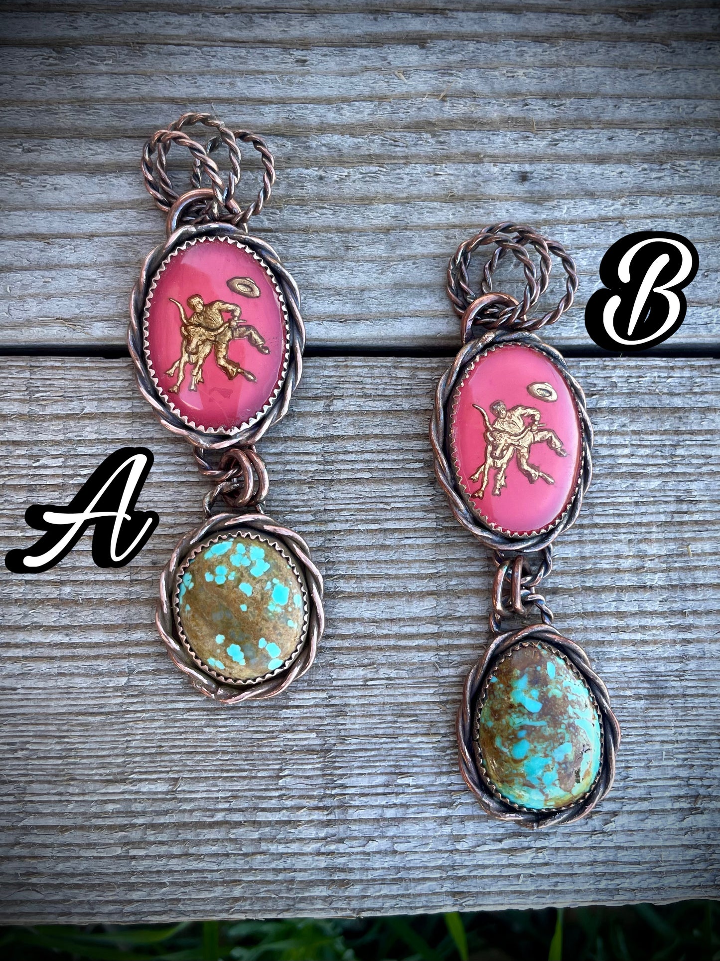 Copper Steer Wrestler Pendants