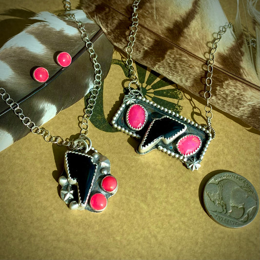 Bolts With Black Onyx and Pink Opal