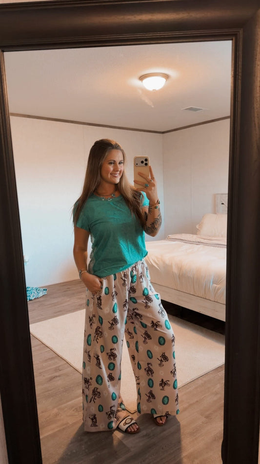 Turquoise Bronc Wide Leg Pants