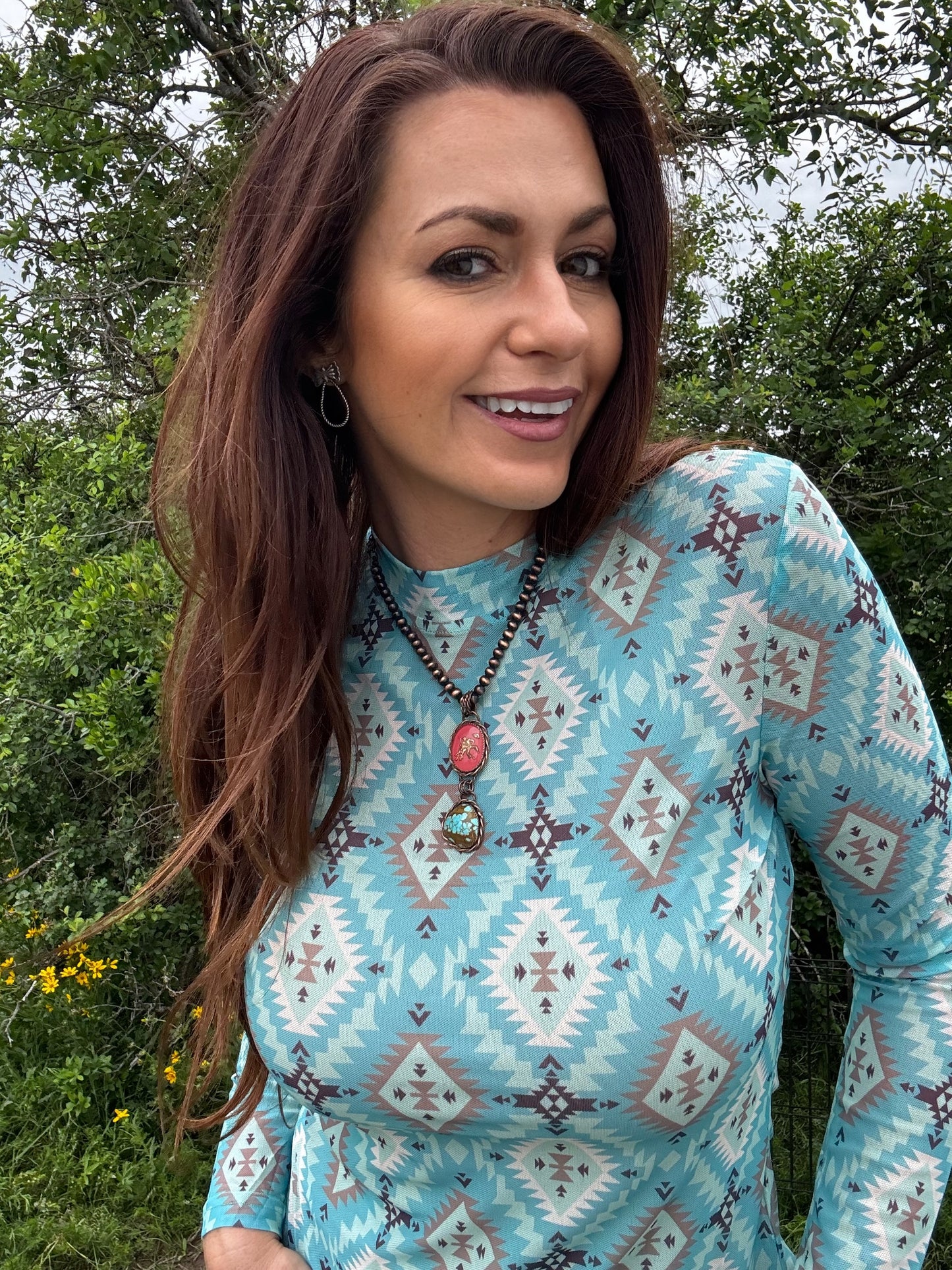 Long Sleeve Aztec Mesh