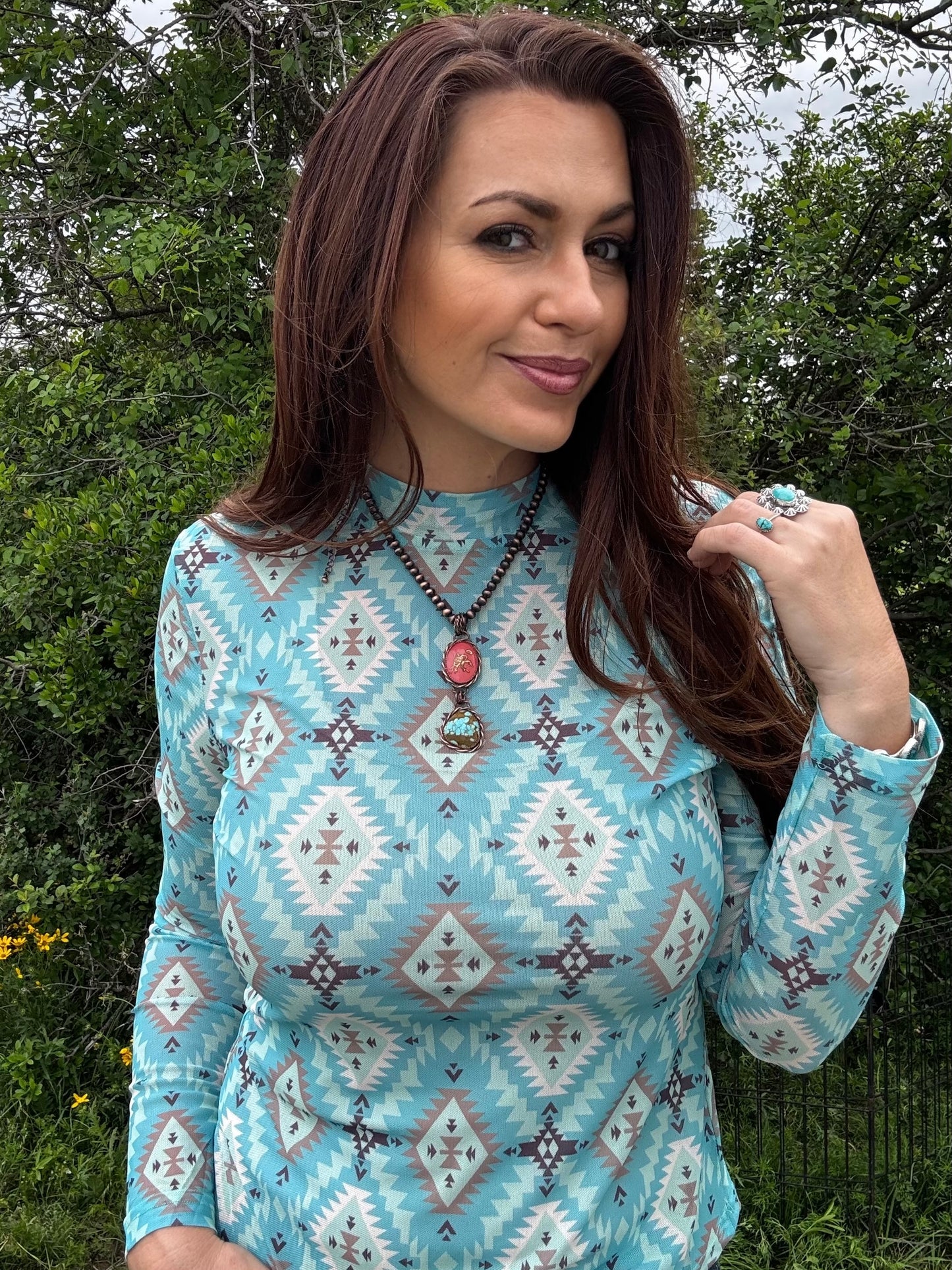 Long Sleeve Aztec Mesh