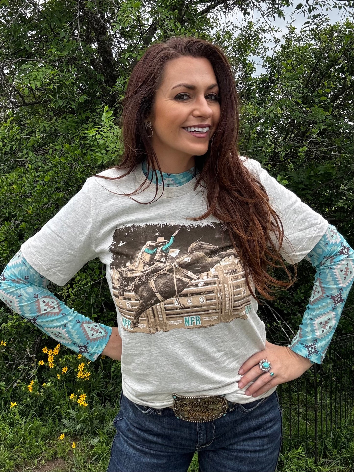 Long Sleeve Aztec Mesh