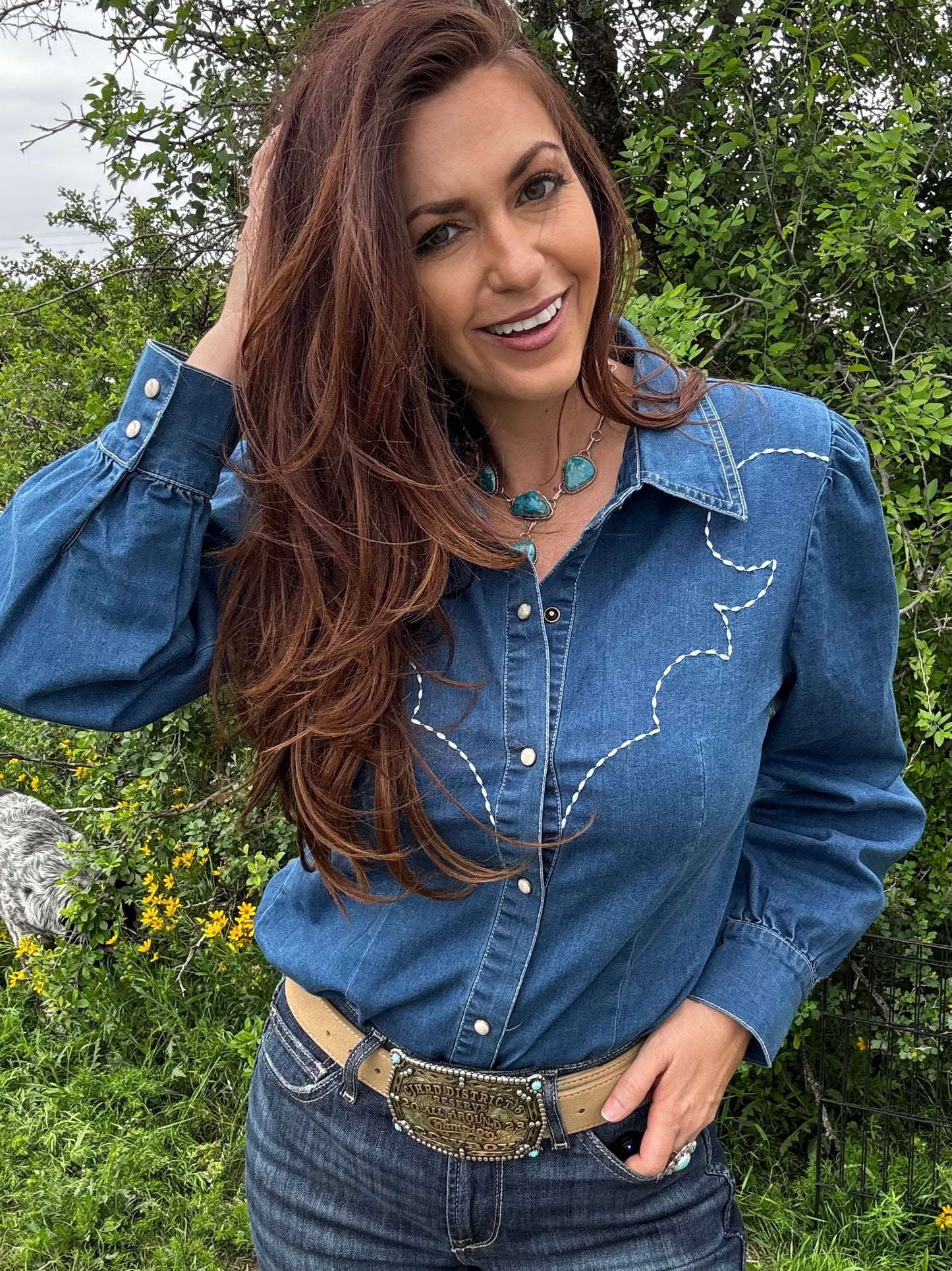 Boot Stitch Denim Blouse