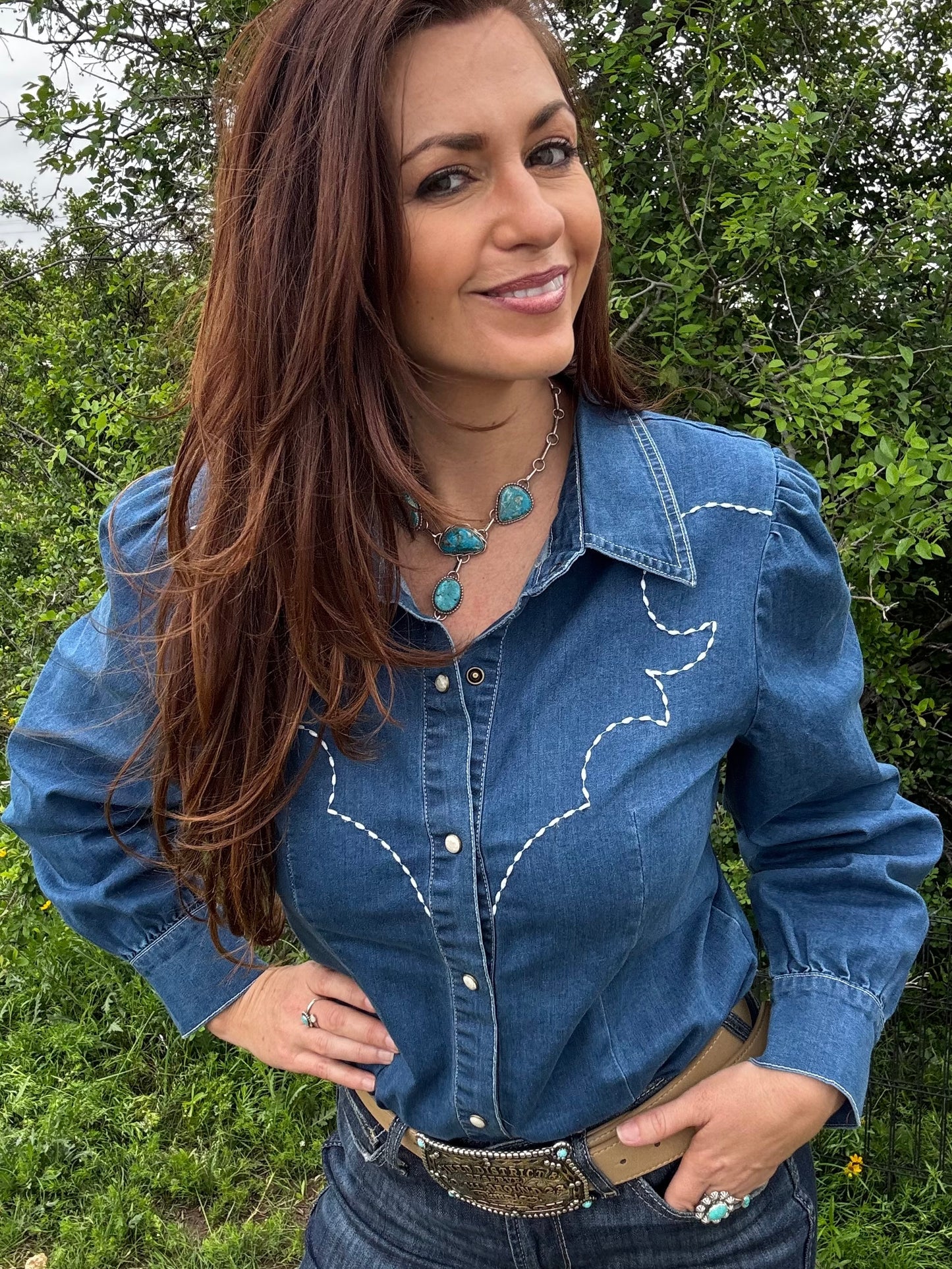 Boot Stitch Denim Blouse