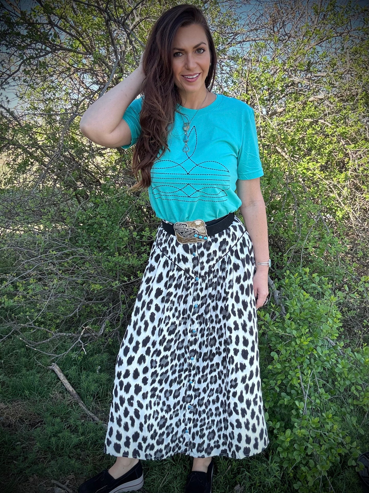 Teal Boot Stitch Beauty Tee Shirt