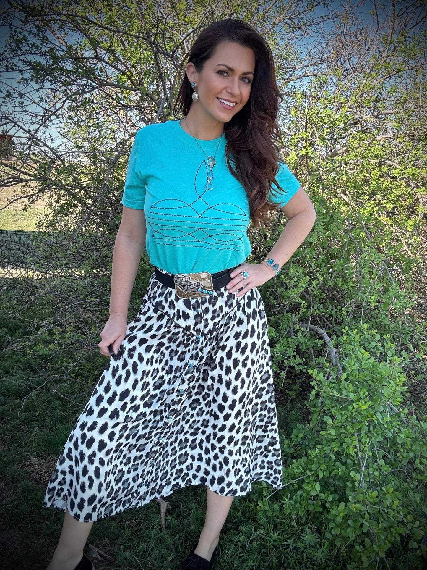 Teal Boot Stitch Beauty Tee Shirt