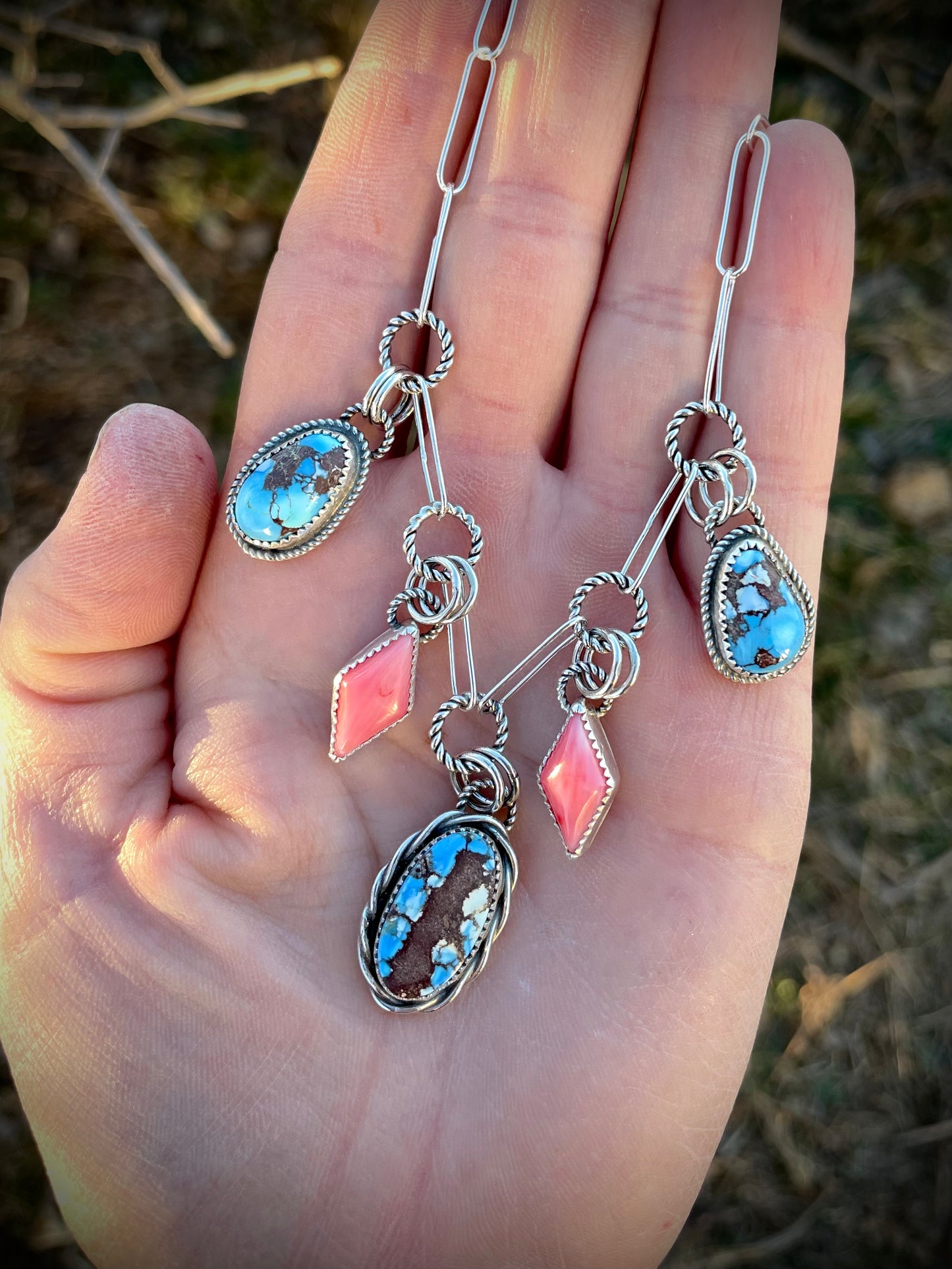 Golden Hills Charm Necklace With Pink Coral