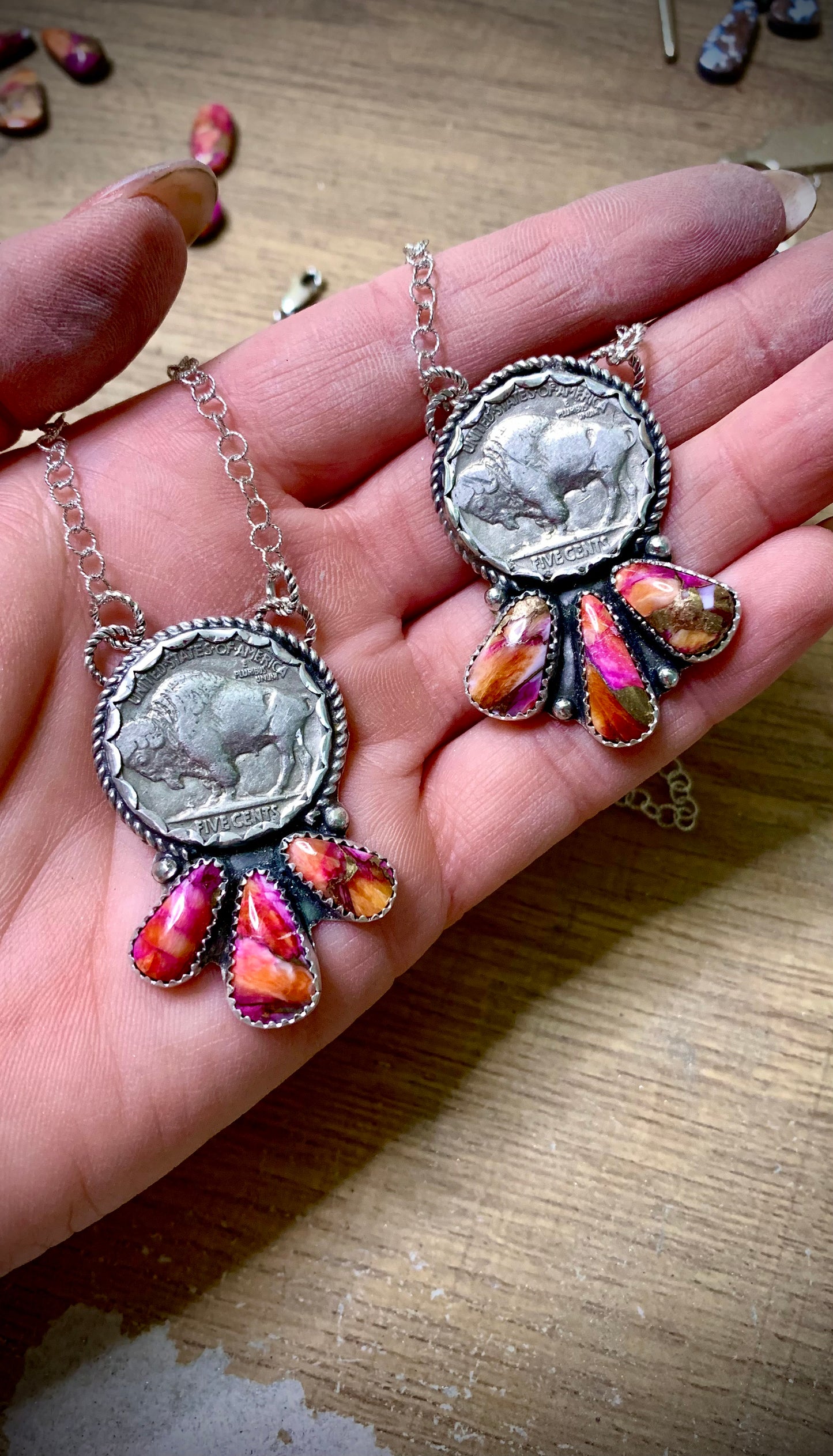 Starburst Spiny Buffalo Nickel Necklaces