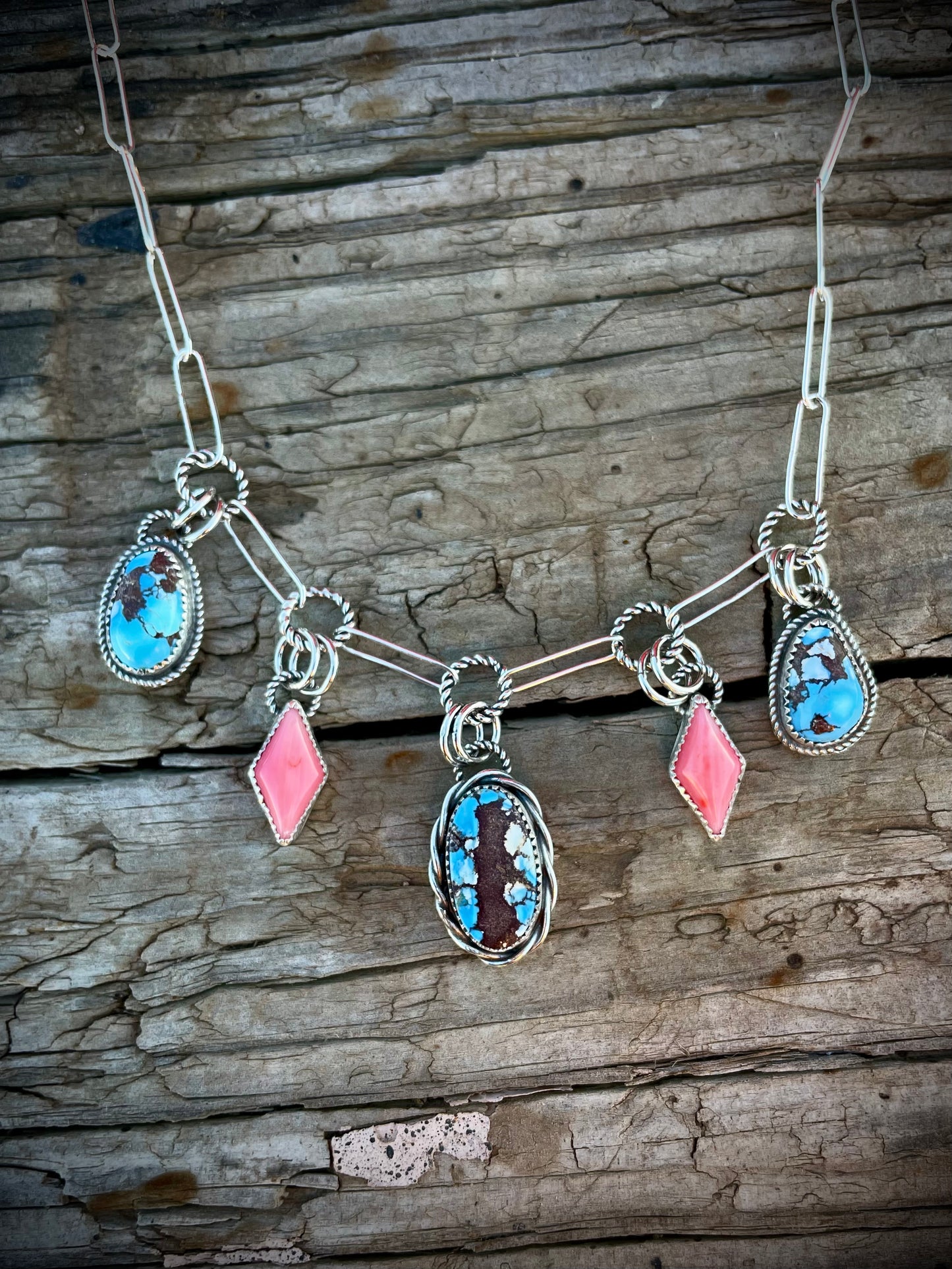 Golden Hills Charm Necklace With Pink Coral