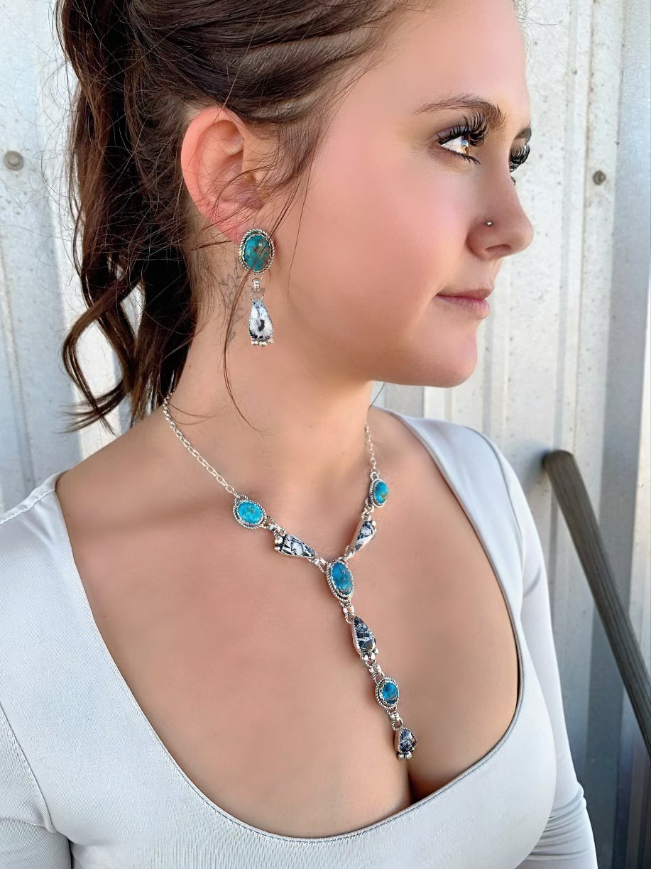 Morenci and White Buffalo Lariat and Earrings