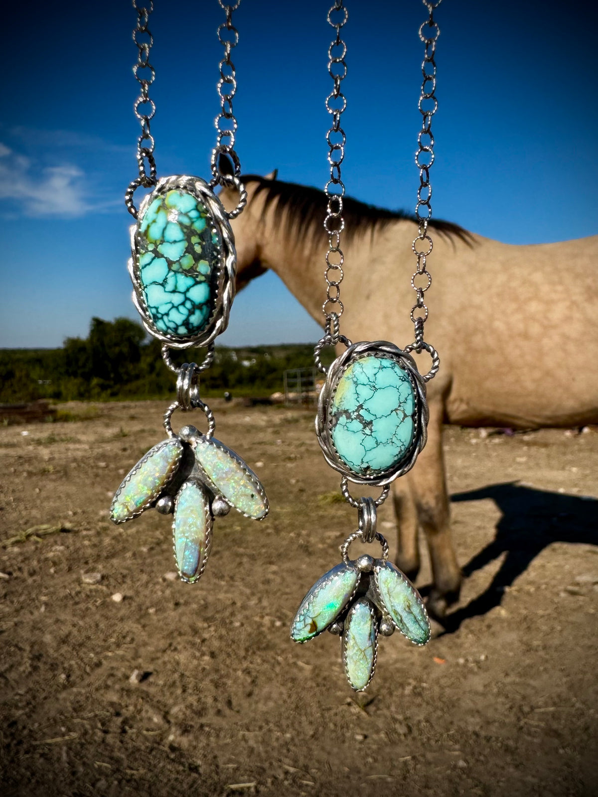 Turquoise and Opal Lariat Necklaces