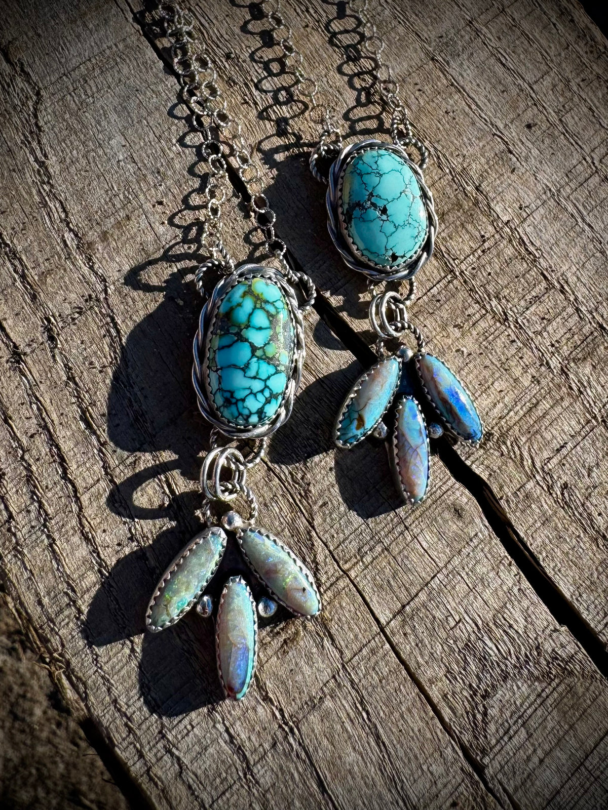 Turquoise and Opal Lariat Necklaces