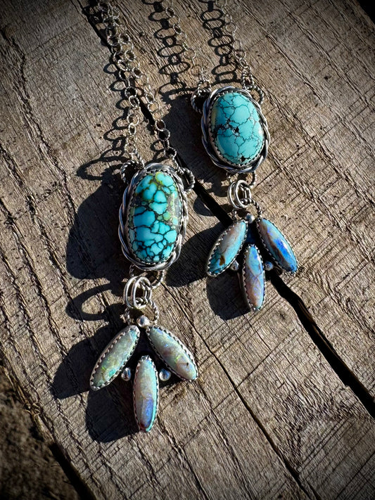 Turquoise and Opal Lariat Necklaces