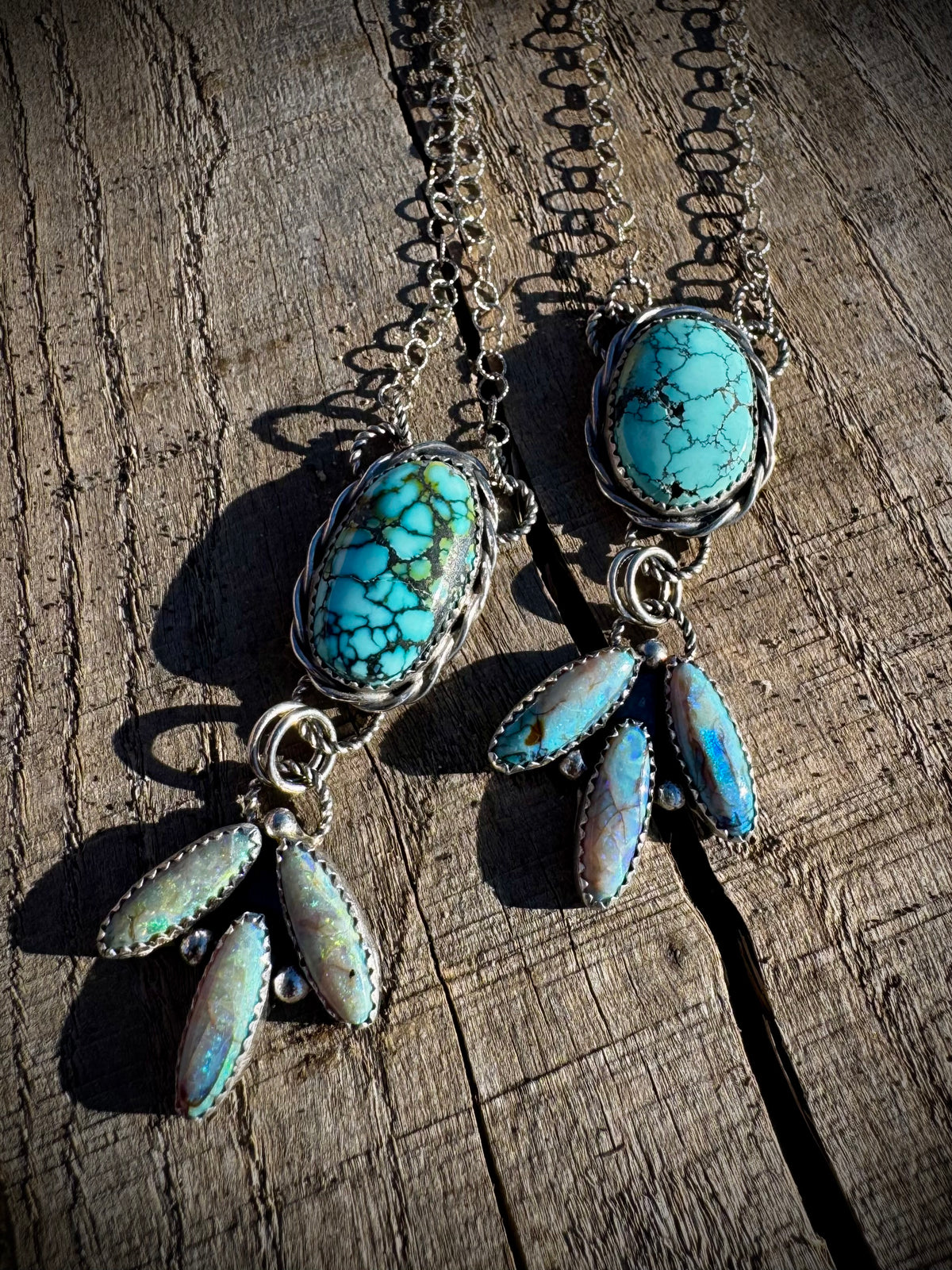 Turquoise and Opal Lariat Necklaces