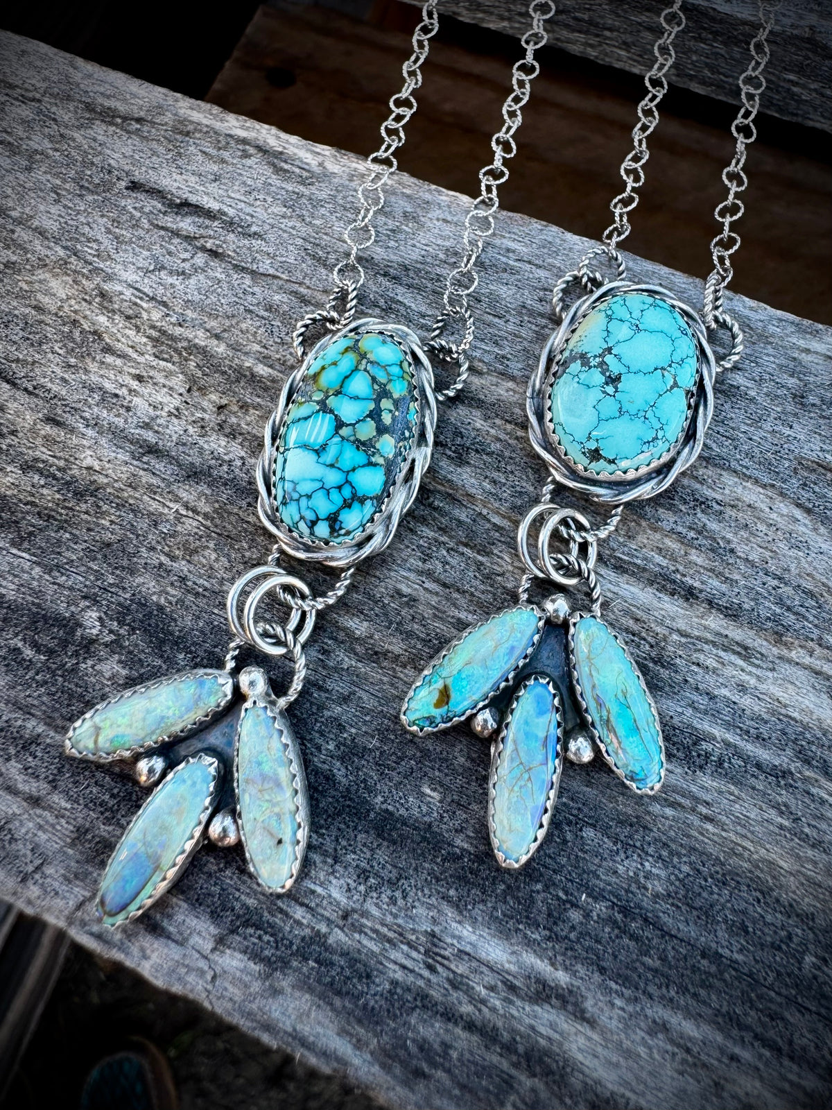 Turquoise and Opal Lariat Necklaces