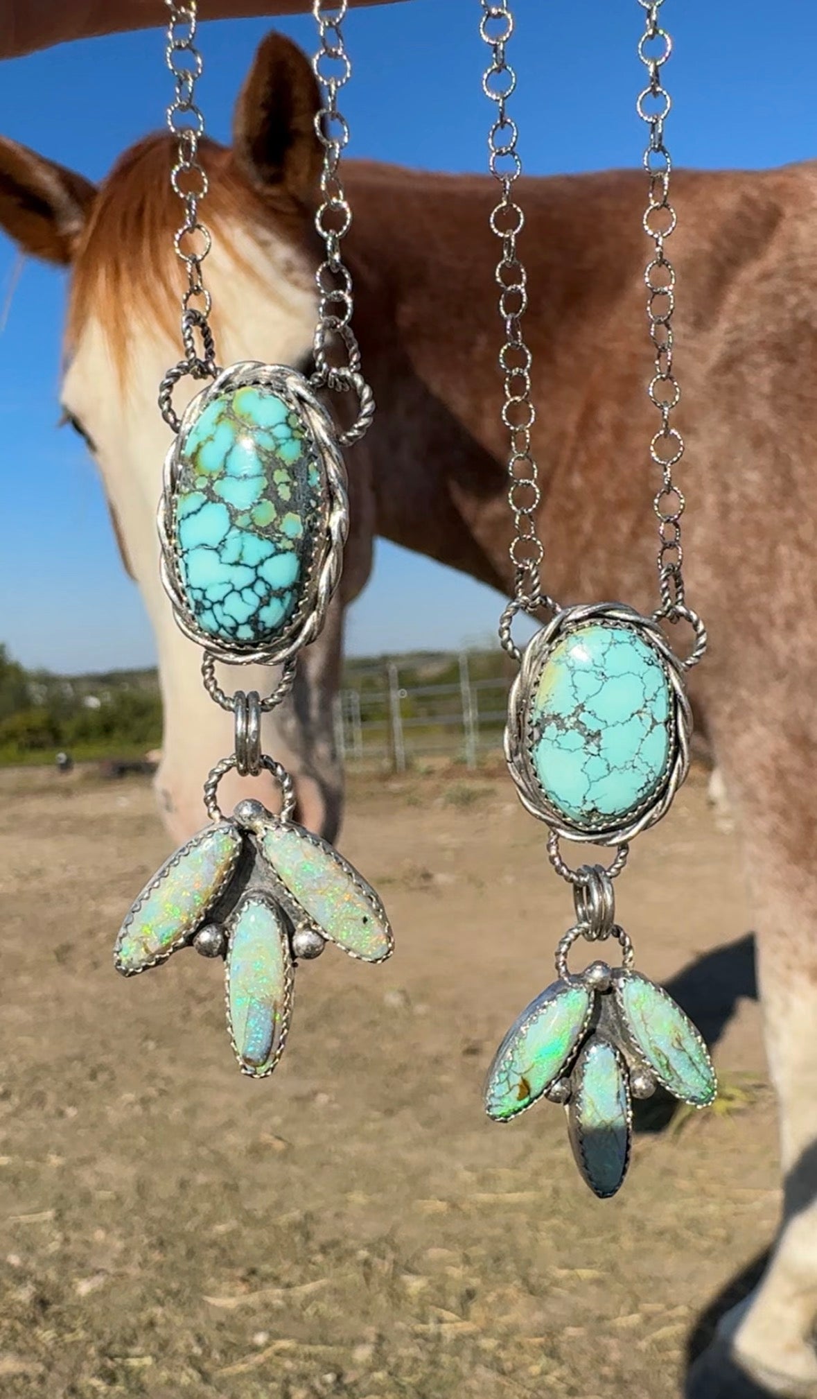 Turquoise and Opal Lariat Necklaces