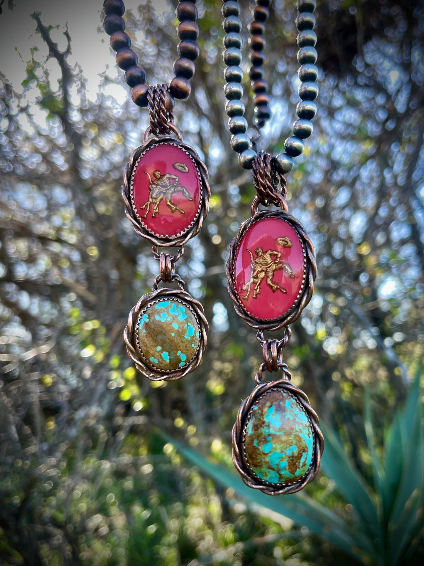 Copper Steer Wrestler Pendants