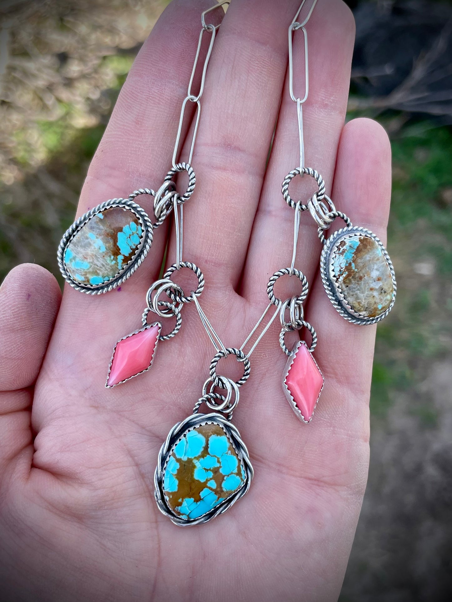 Charm Necklace With #8 and Pink Coral