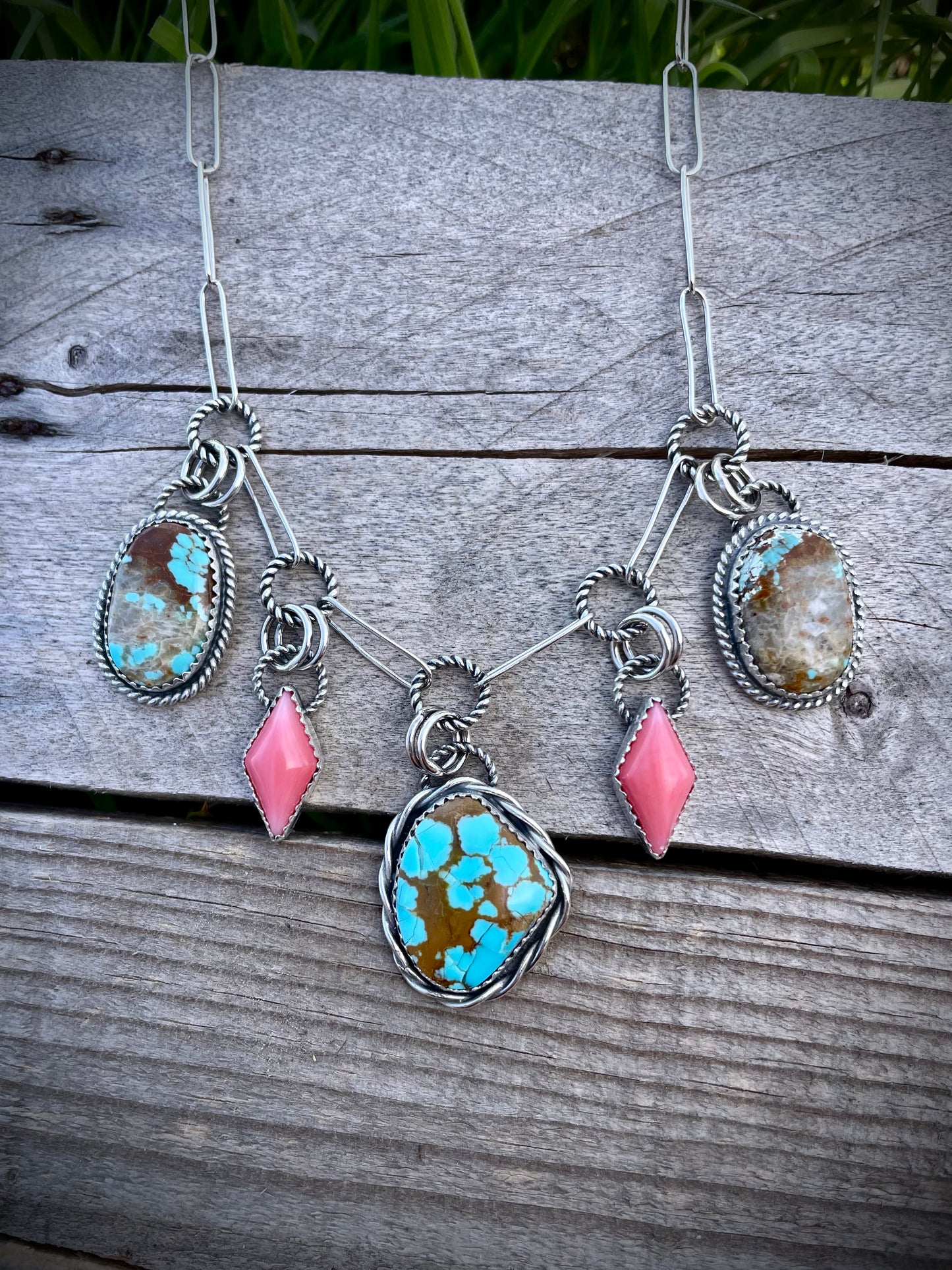 Charm Necklace With #8 and Pink Coral