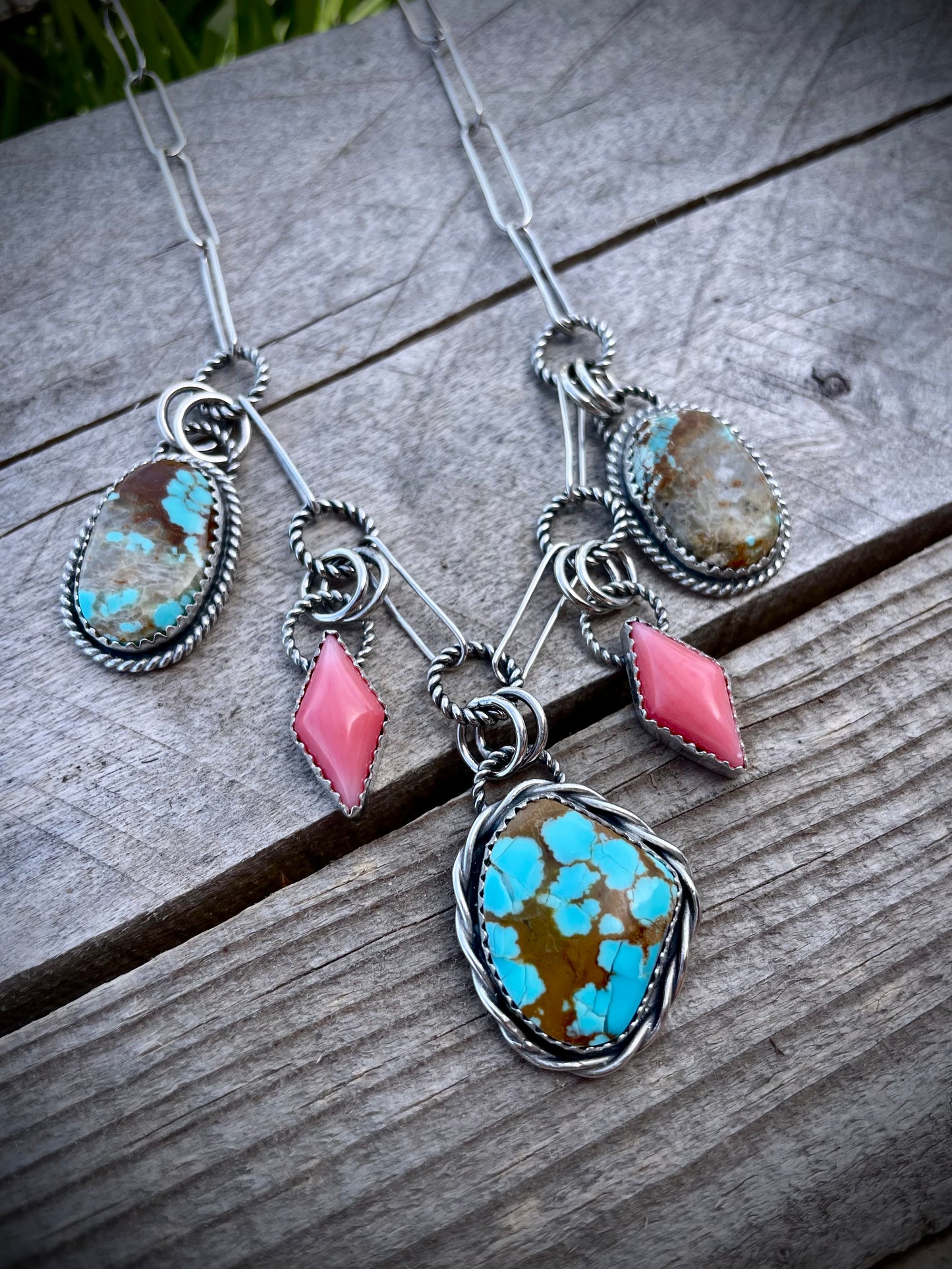 Charm Necklace With #8 and Pink Coral