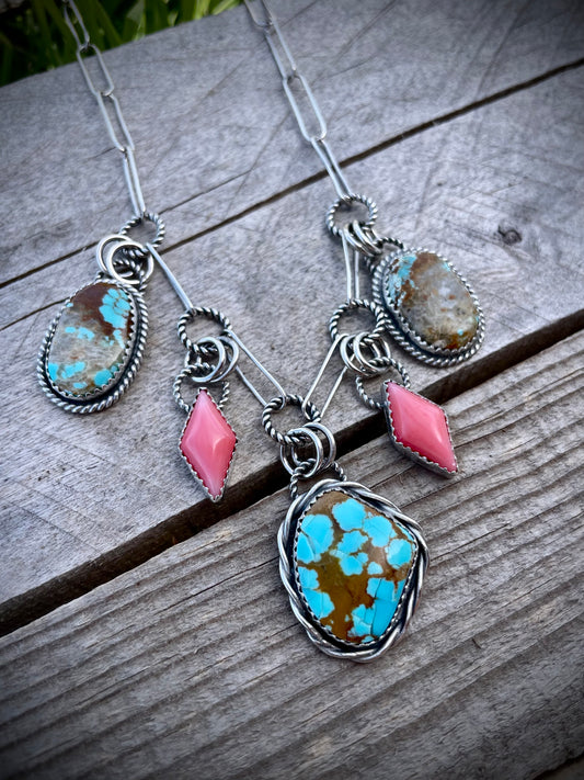 Charm Necklace With #8 and Pink Coral