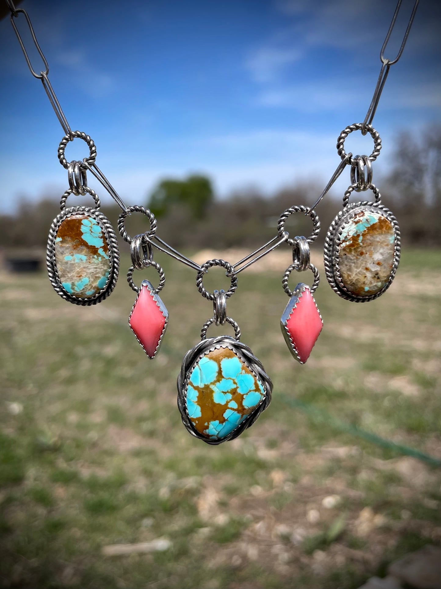 Charm Necklace With #8 and Pink Coral