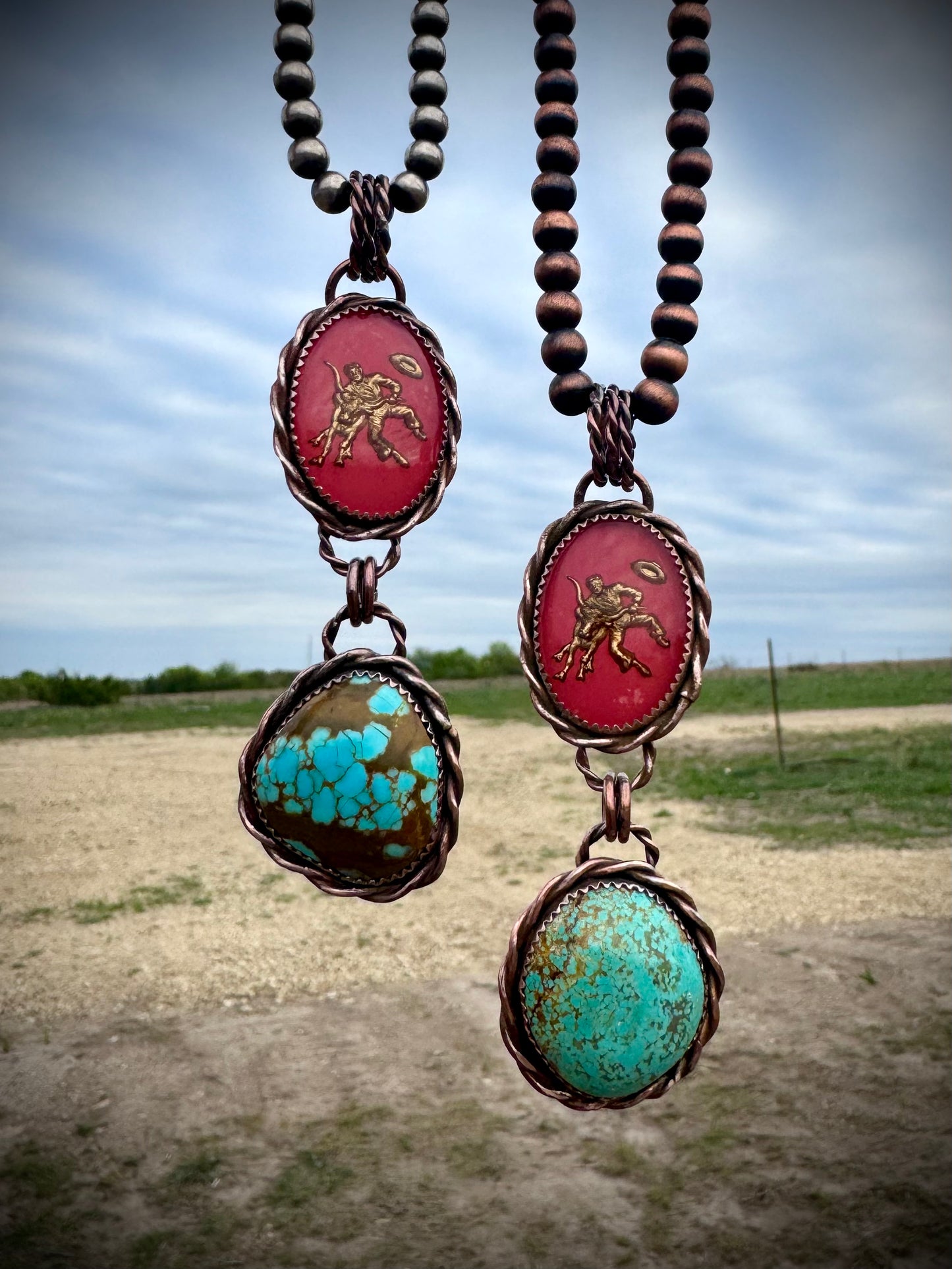 Copper Steer Wrestler Pendants