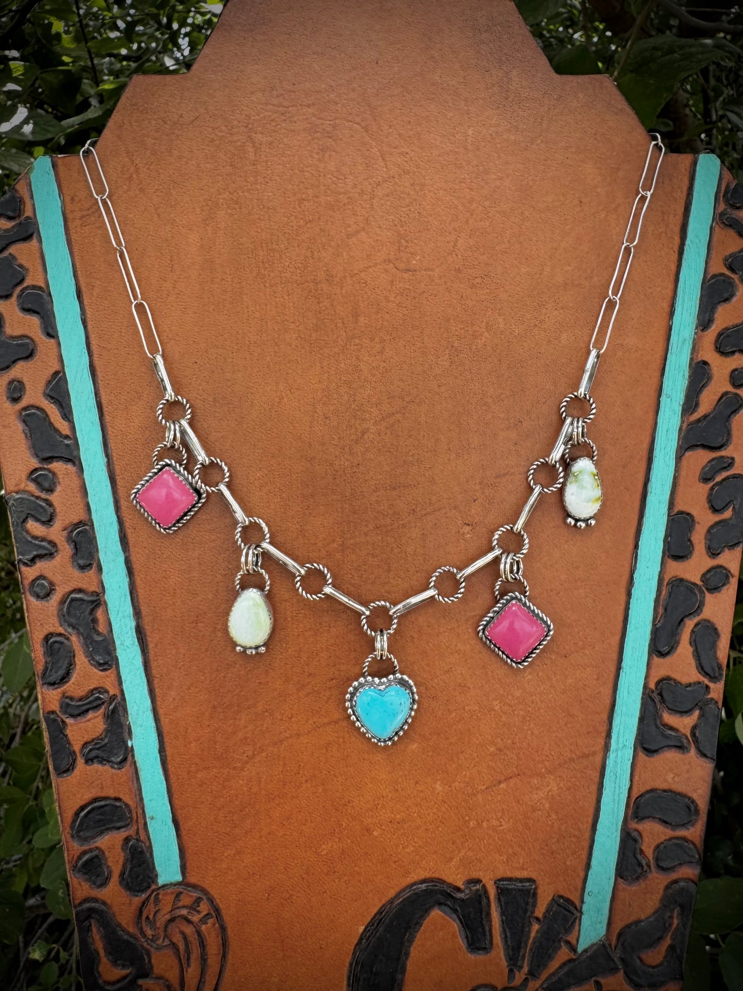 Charm Necklace With Nacozari, Palomino, and Pink Jade