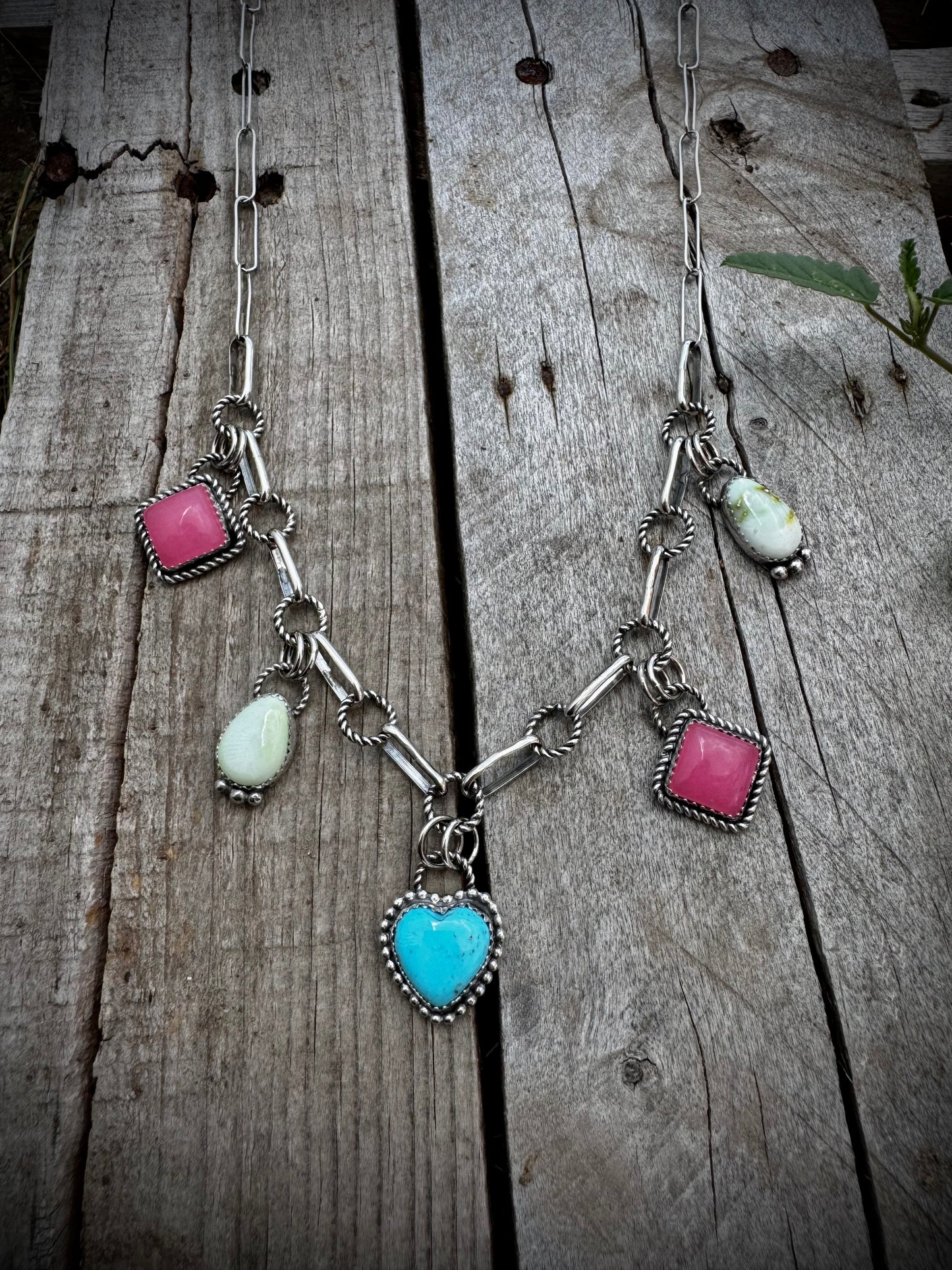 Charm Necklace With Nacozari, Palomino, and Pink Jade
