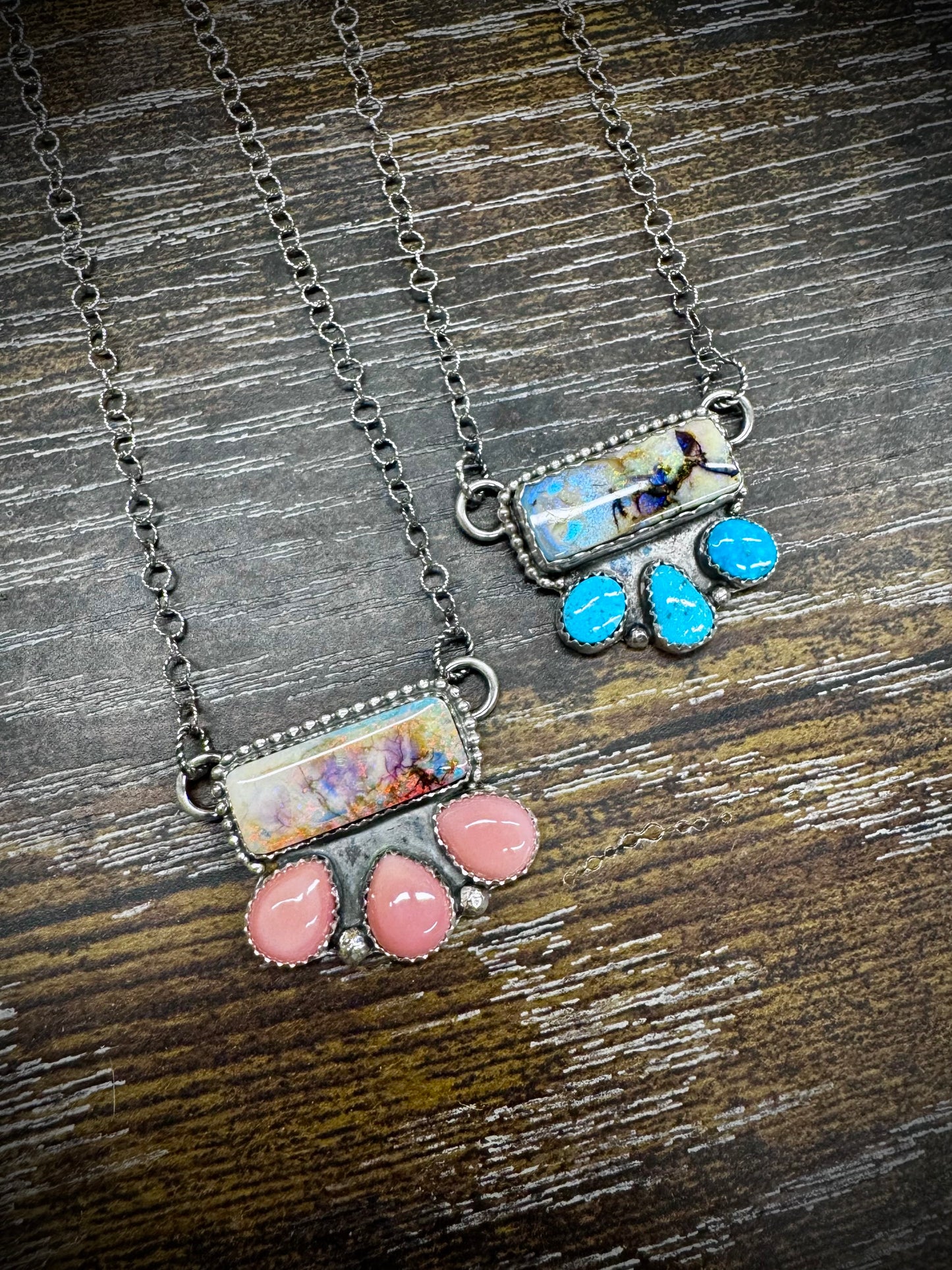 Opal Bars with Pink Conch and Kingman Turquoise
