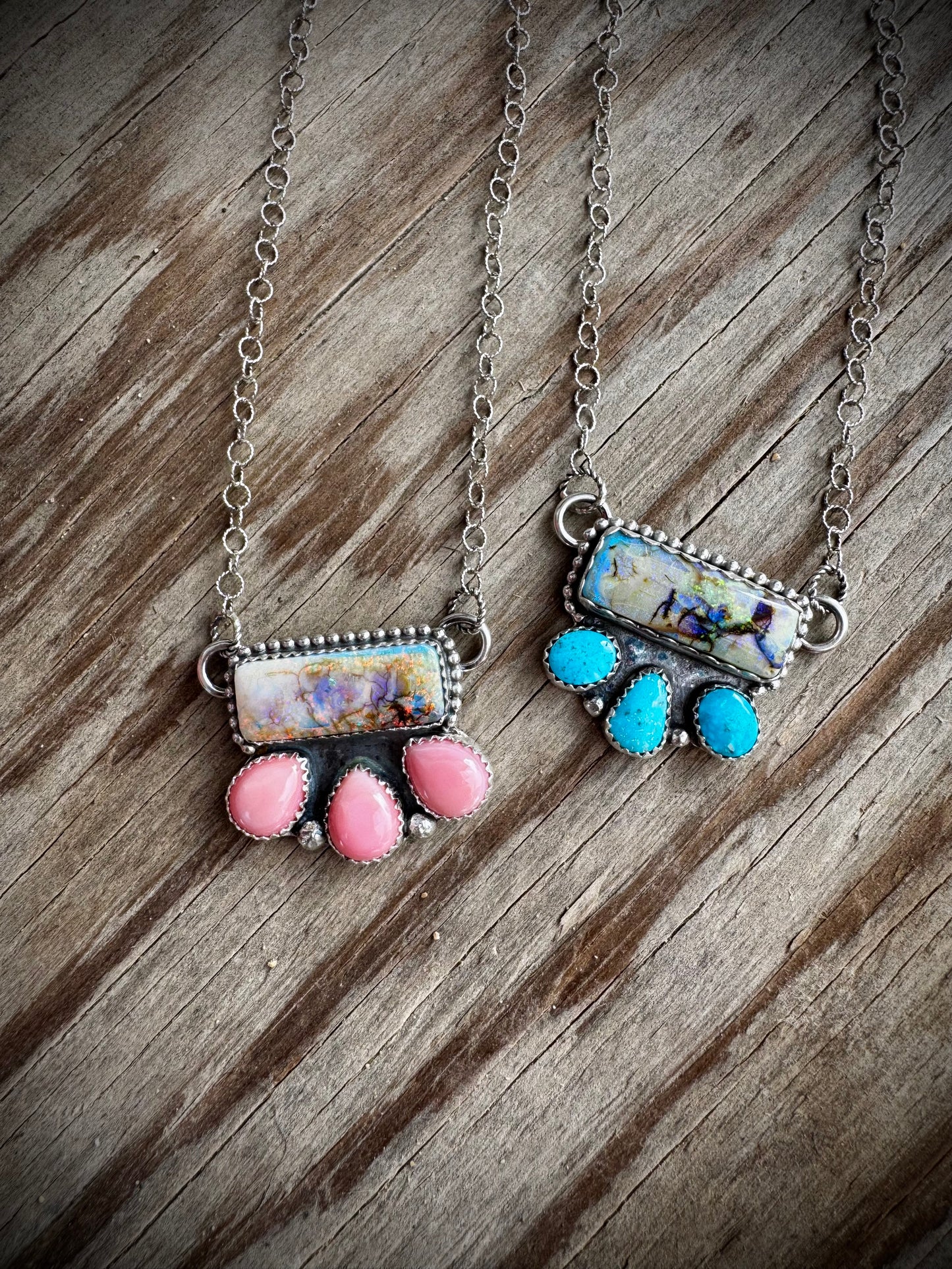 Opal Bars with Pink Conch and Kingman Turquoise