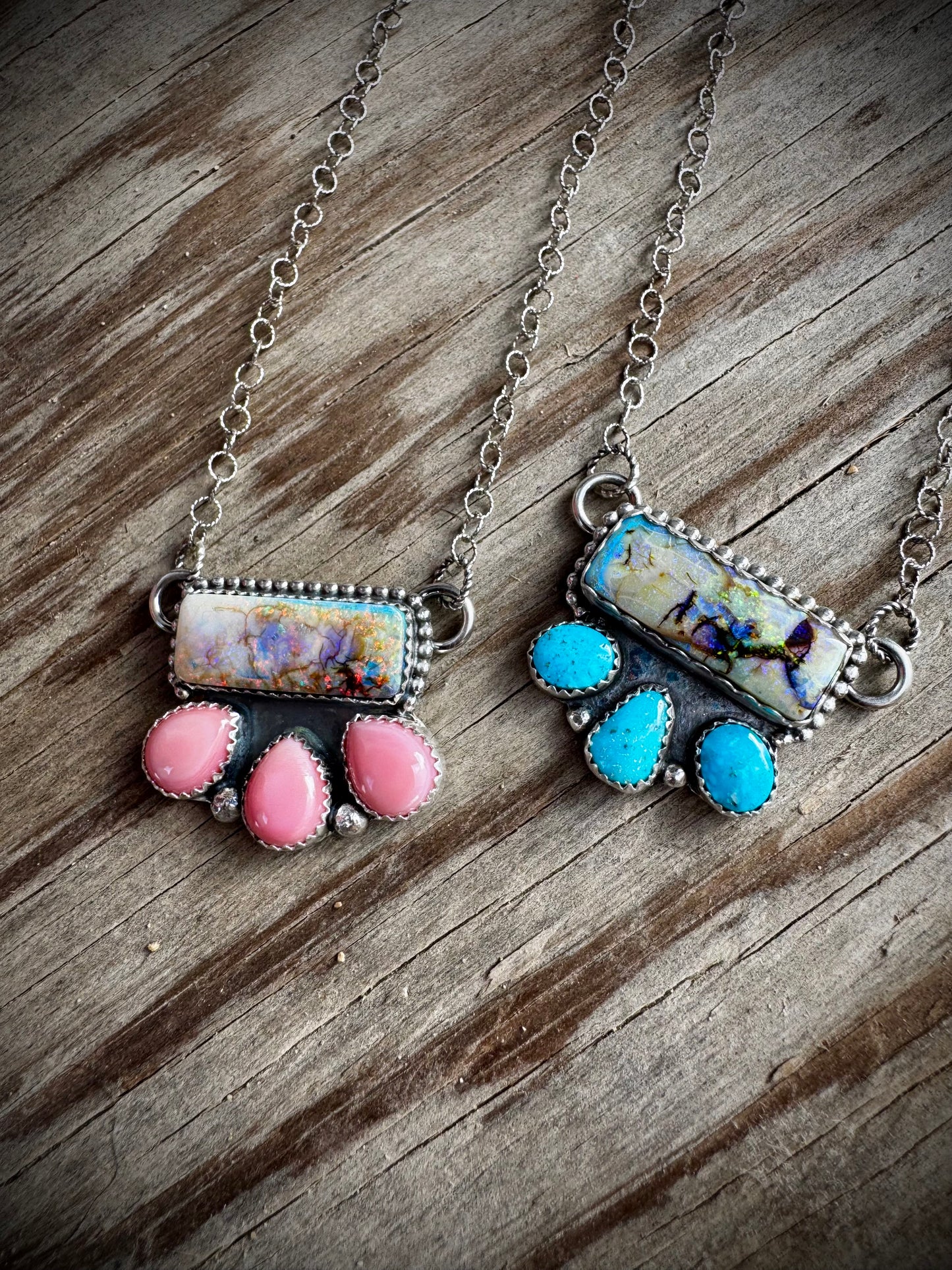 Opal Bars with Pink Conch and Kingman Turquoise