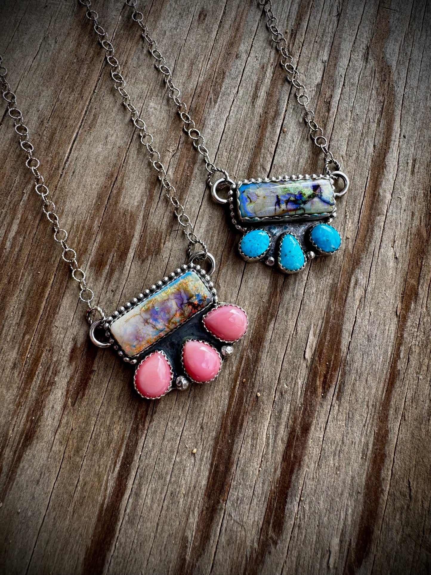 Opal Bars with Pink Conch and Kingman Turquoise