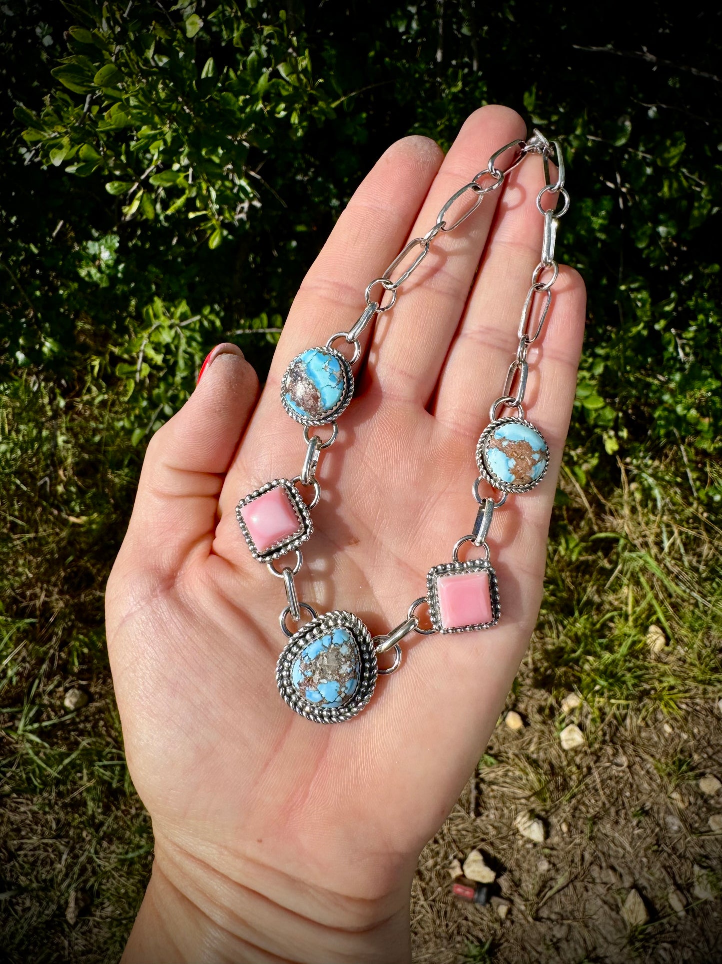 Golden Hills and Pink Conch Choker Necklace