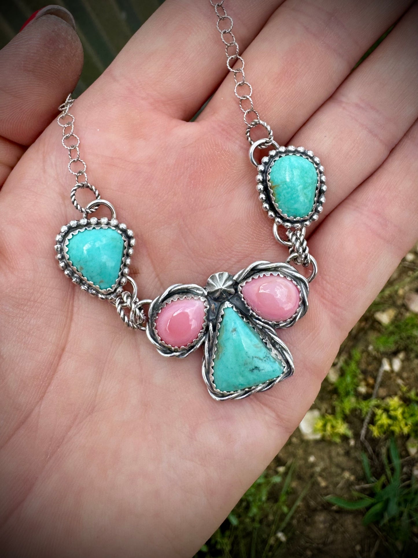 Dainty Necklace with Elisa Turquoise and Pink Conch
