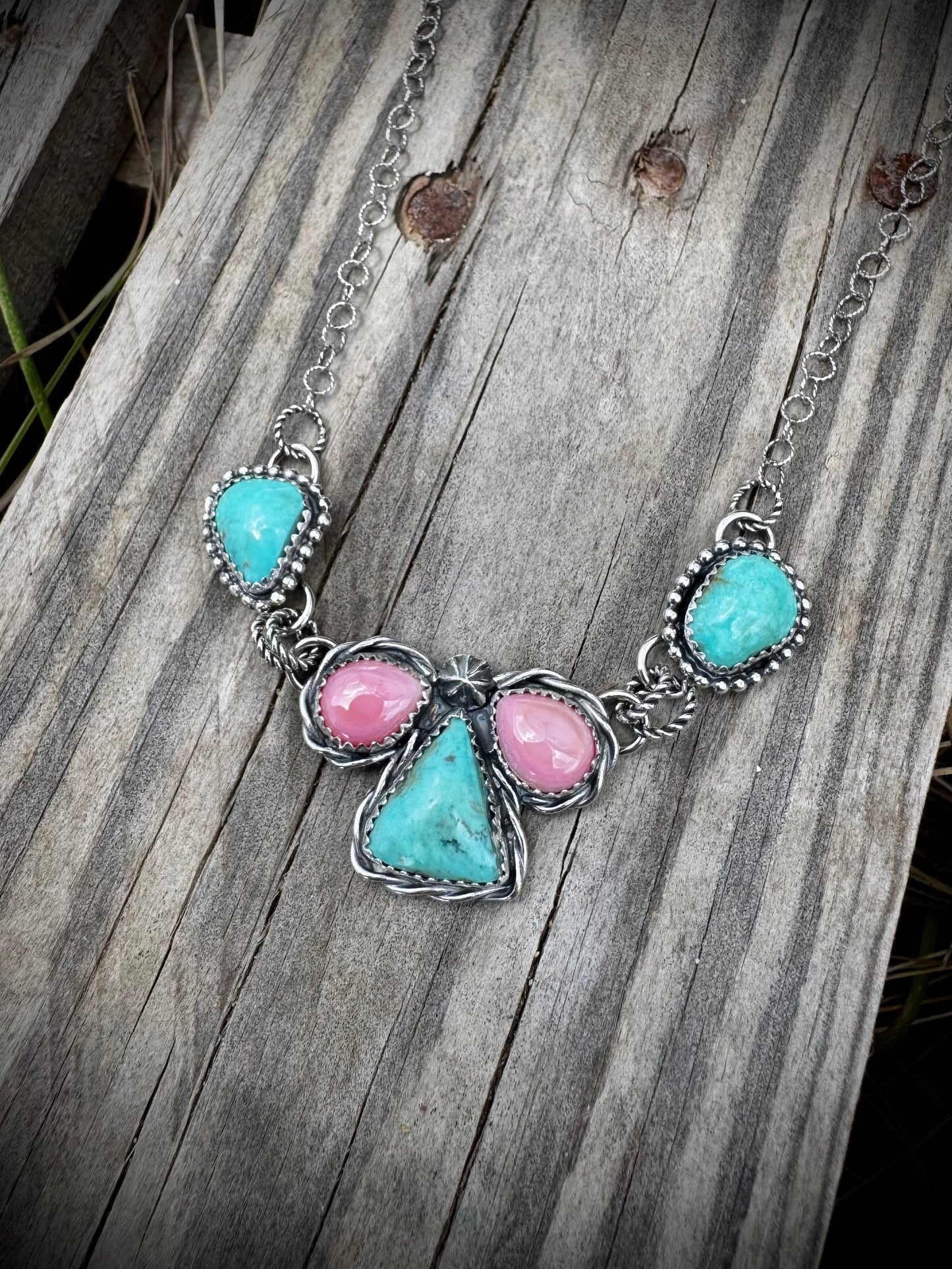 Dainty Necklace with Elisa Turquoise and Pink Conch