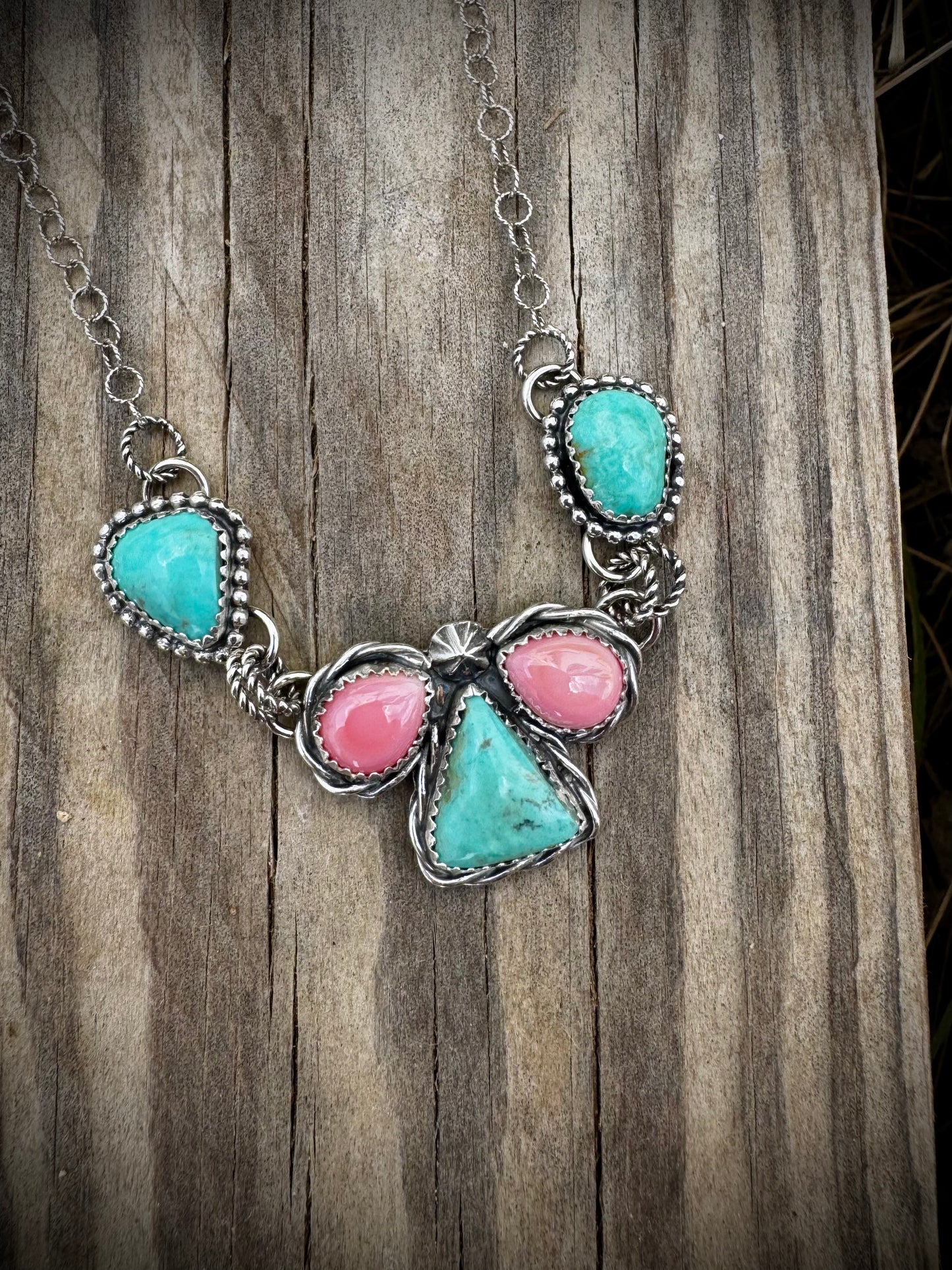 Dainty Necklace with Elisa Turquoise and Pink Conch