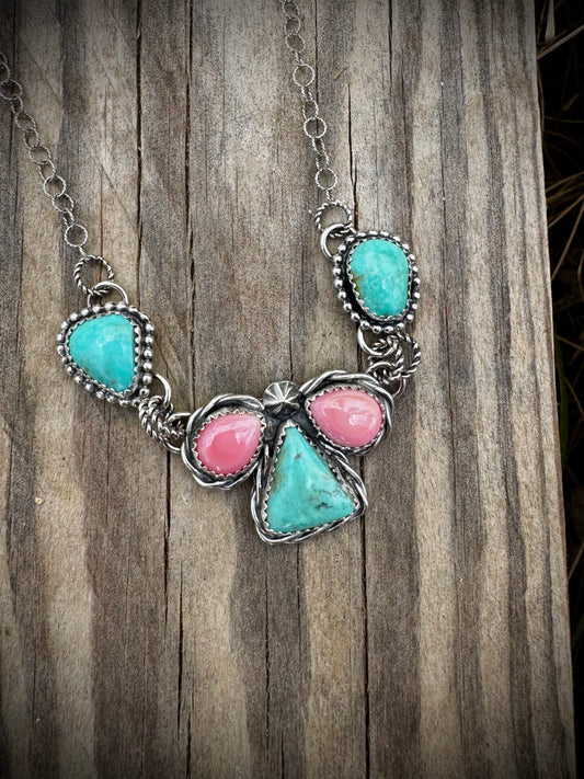 Dainty Necklace with Elisa Turquoise and Pink Conch