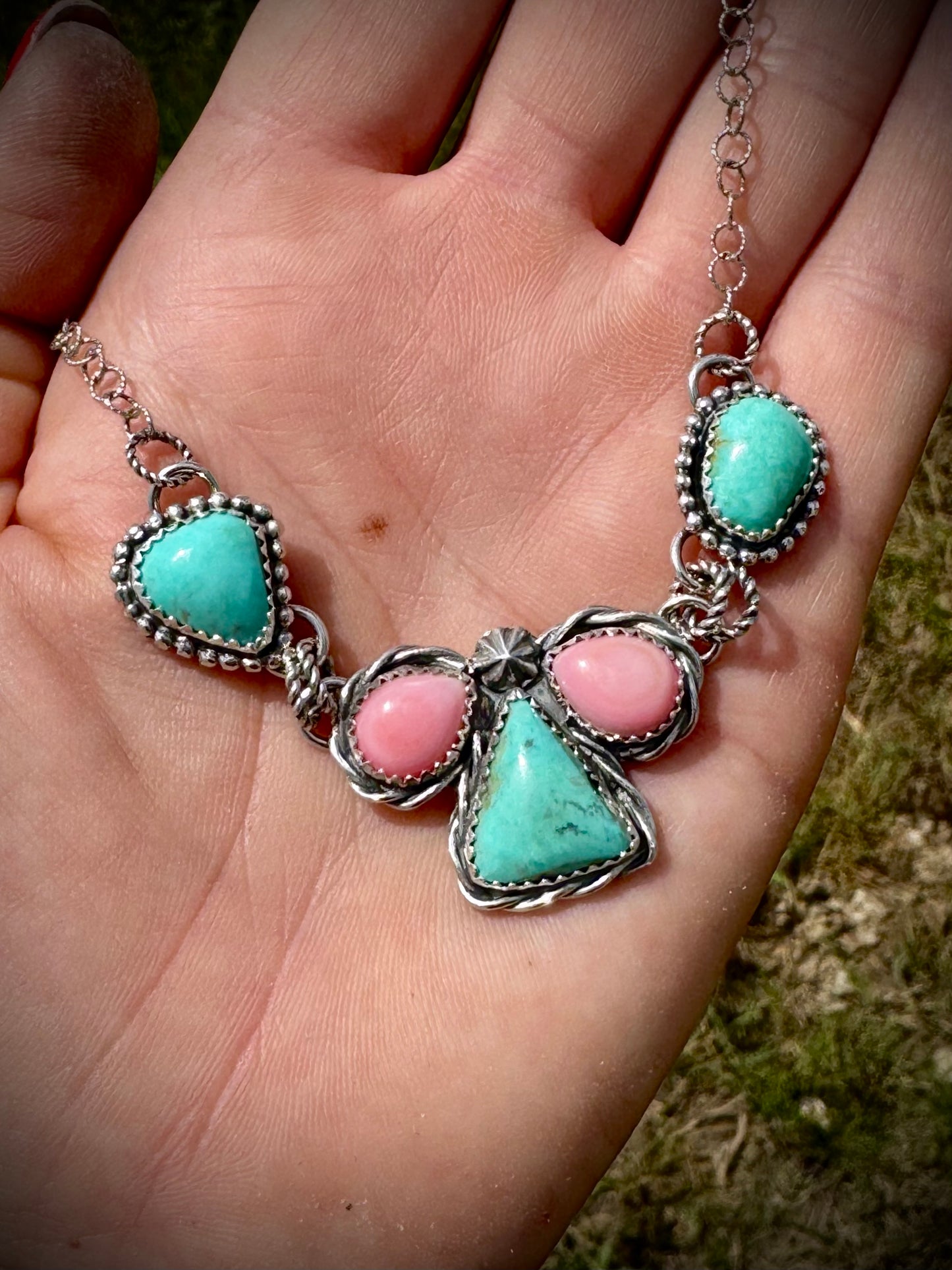 Dainty Necklace with Elisa Turquoise and Pink Conch