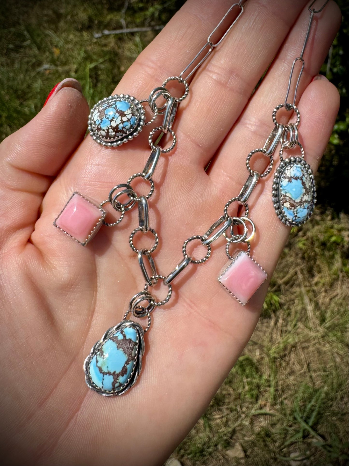 Golden Hills and Pink Conch Charm Necklace