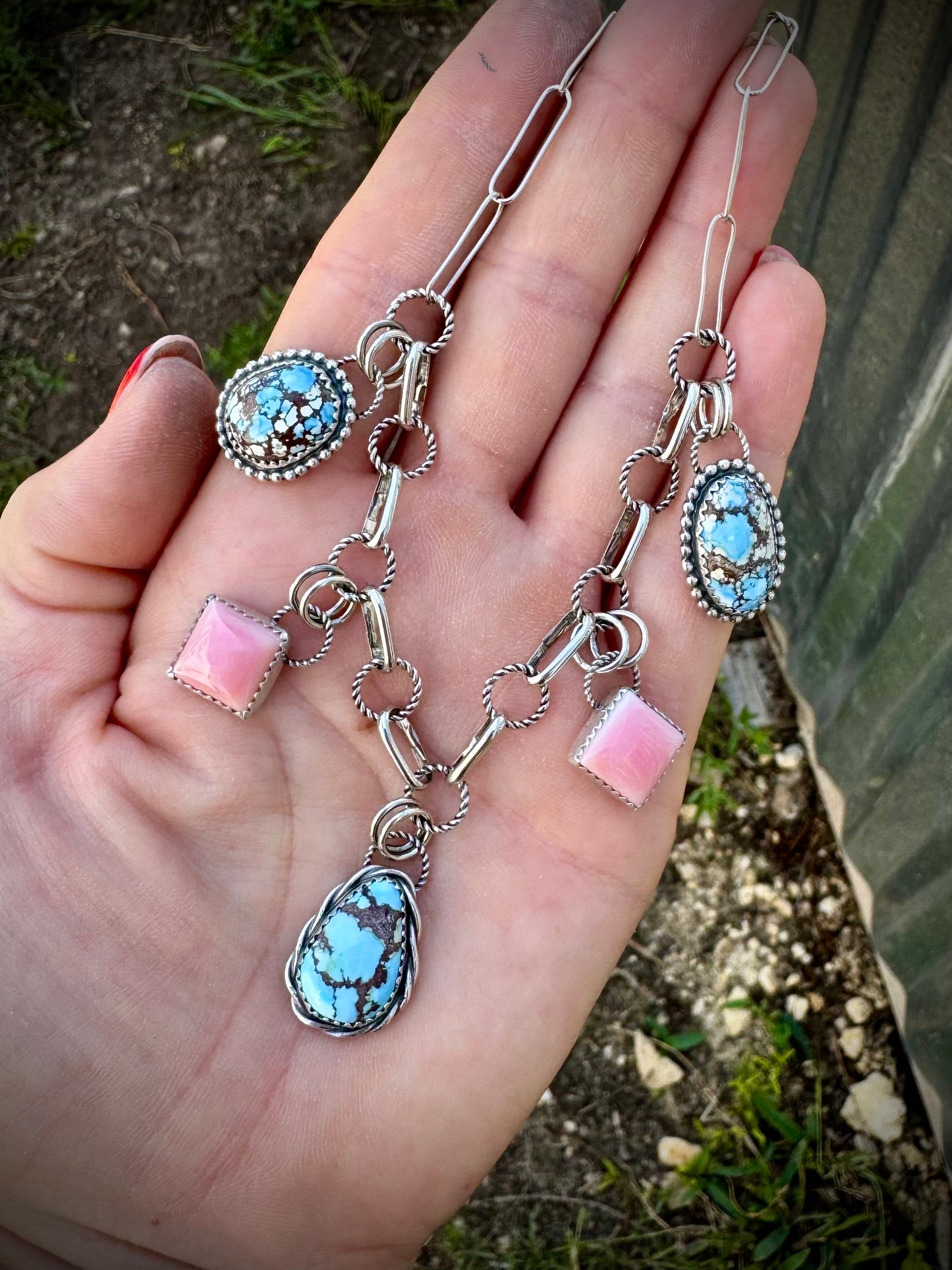 Golden Hills and Pink Conch Charm Necklace