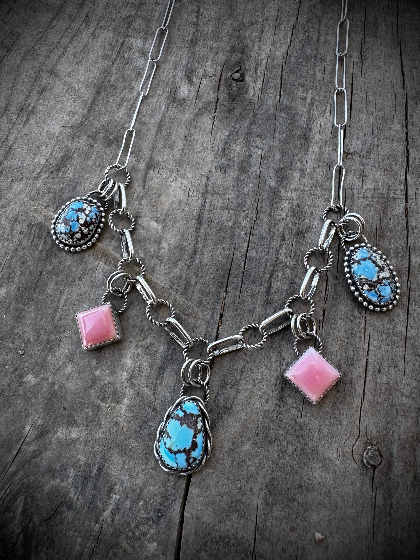 Golden Hills and Pink Conch Charm Necklace